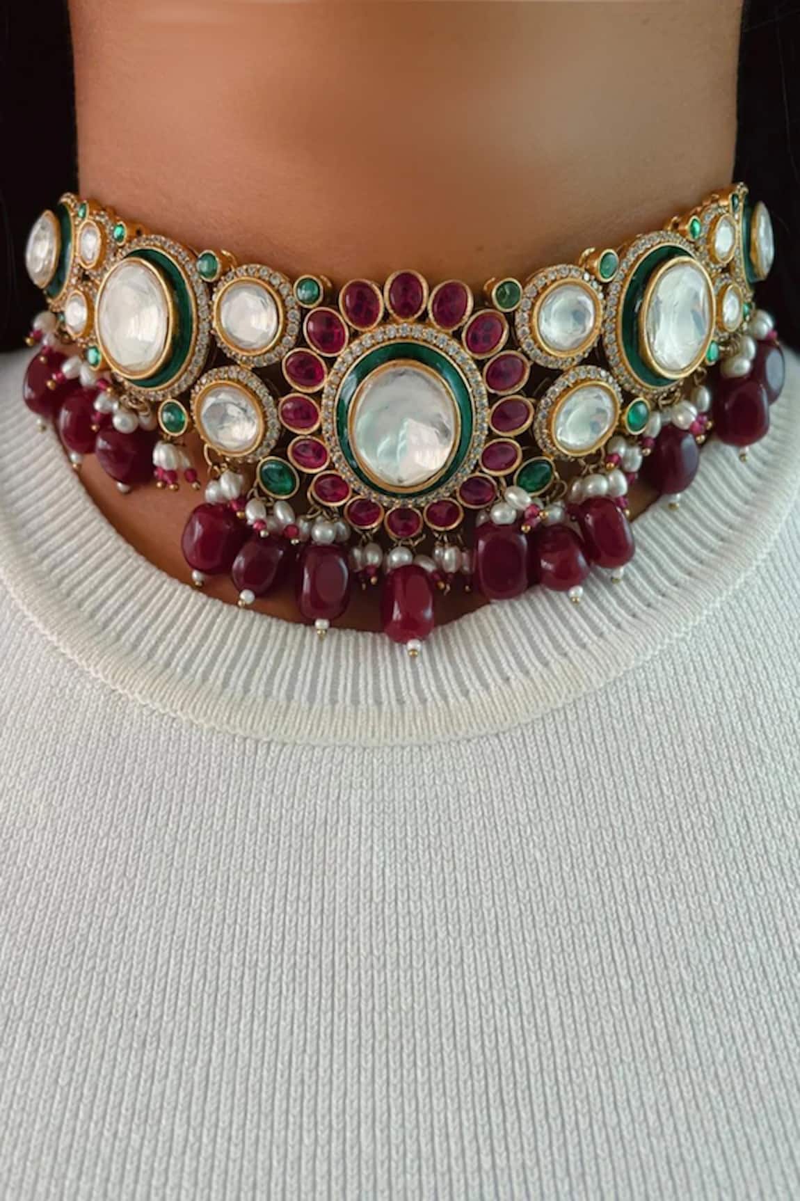 Prerto Gul Floret Kundan Polki Necklace Set 