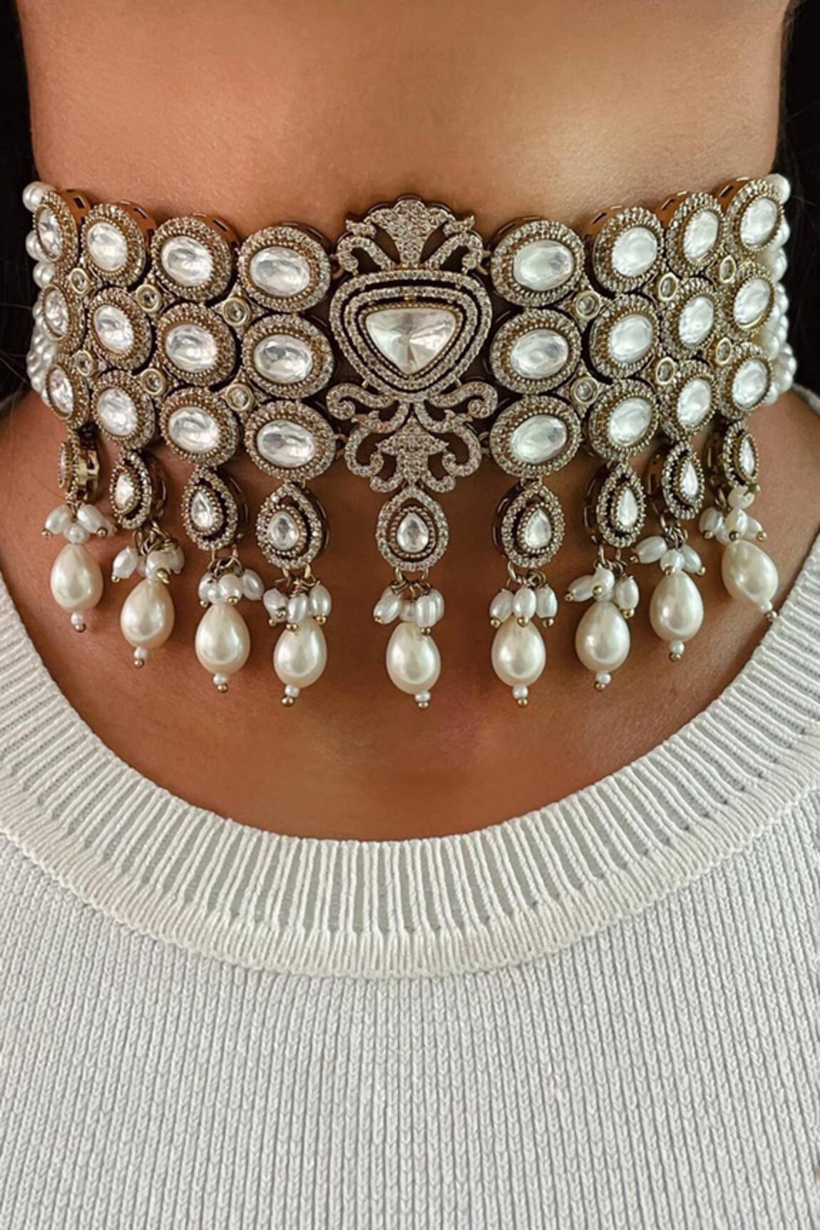 Prerto Victorian Finish Kundan Polki Necklace Set 