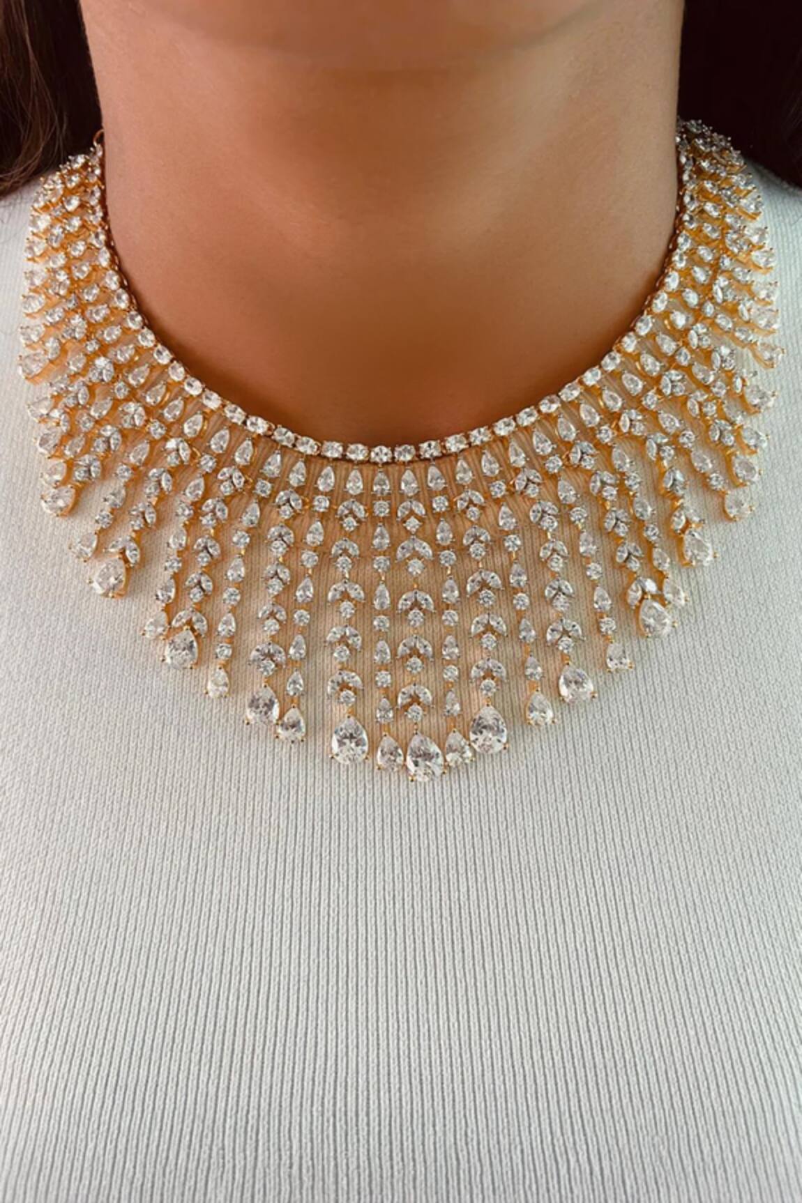 Prerto Albizia Golden Finish Diamond Necklace Set 