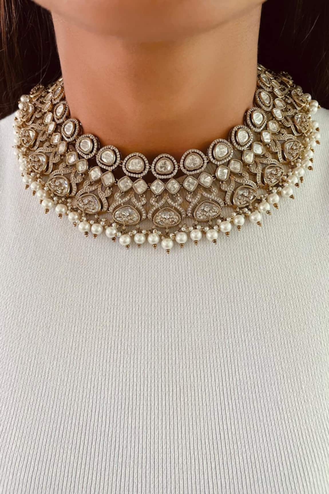 Prerto Victorian Poppy Polki Kundan Pearl Drops Set 