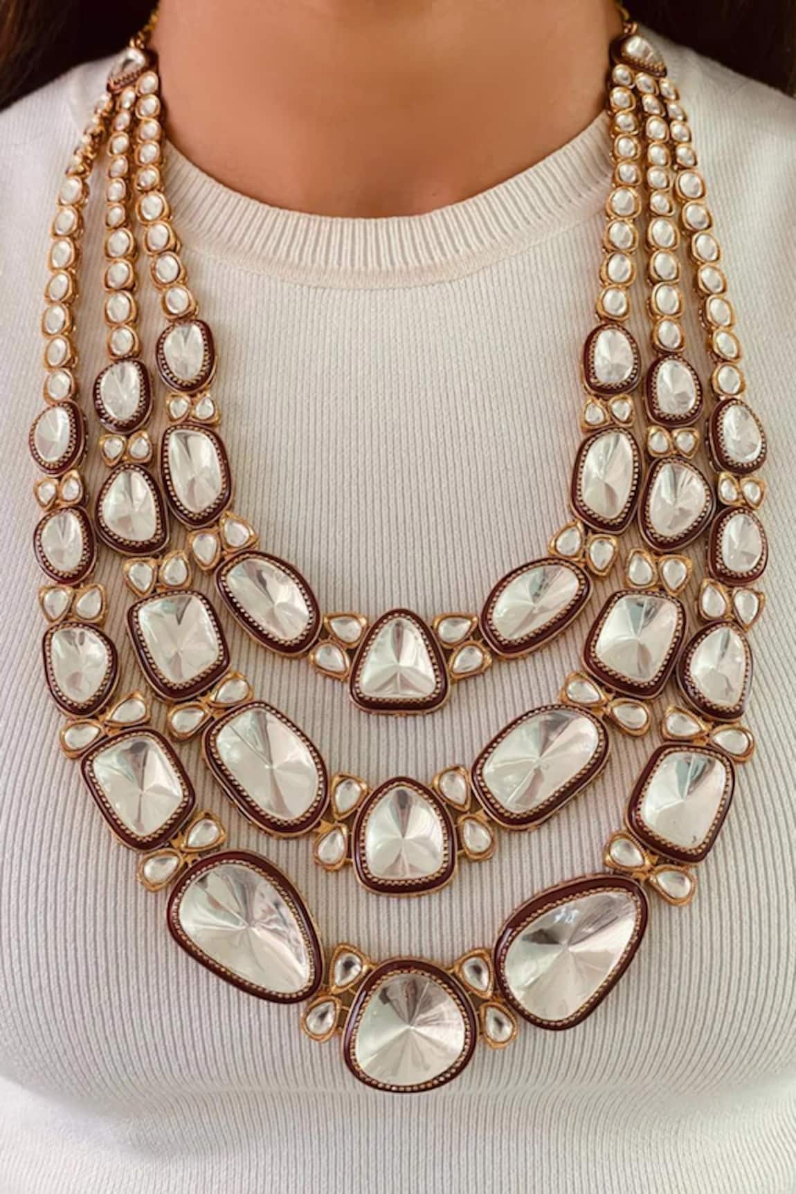 Prerto Kundan Ruby 3 Layer Statement Necklace Set 