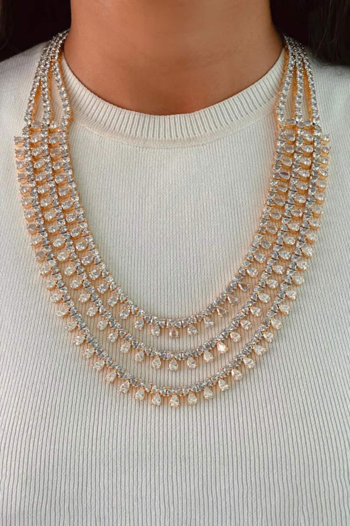 Prerto Golden Bow Diamond Necklace Set 