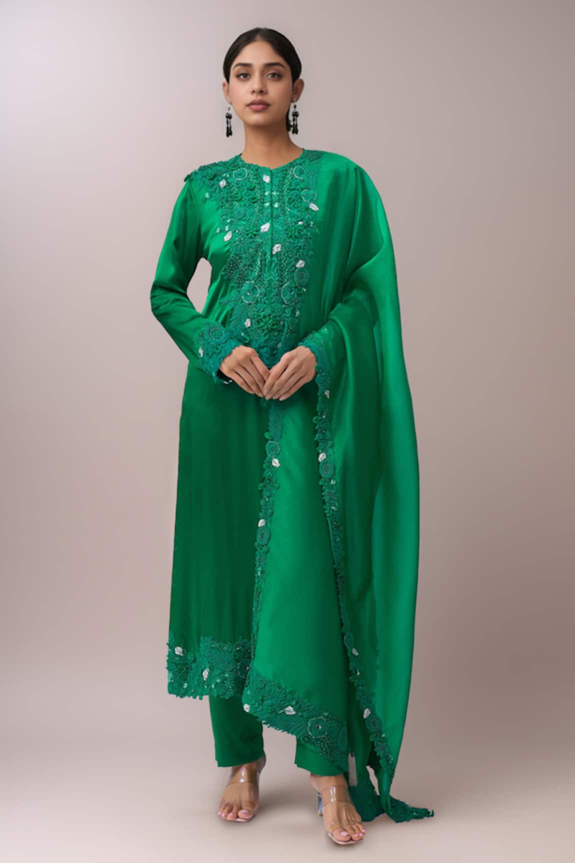 Anamika Khanna Emerald Green Embroidered Kurta Set 