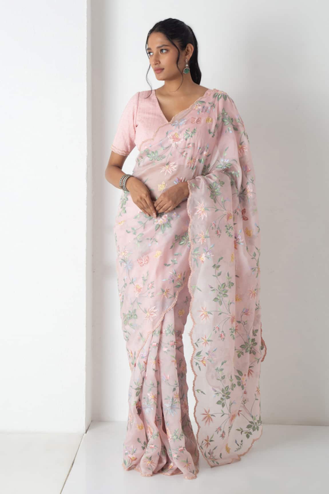 Chhaya Mehrotra Floral Chiffon Saree With Stitched Blouse 