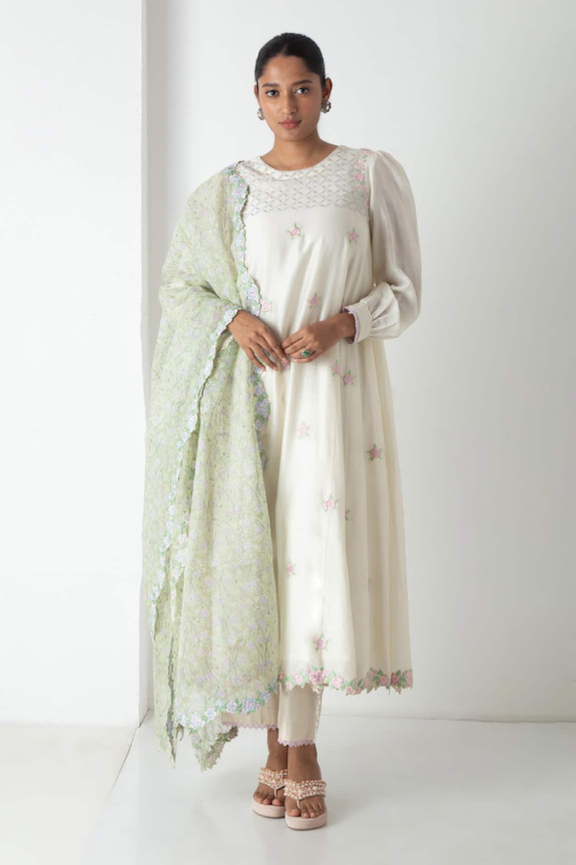 Chhaya Mehrotra Ivory Chanderi Kurta Dupatta Set 