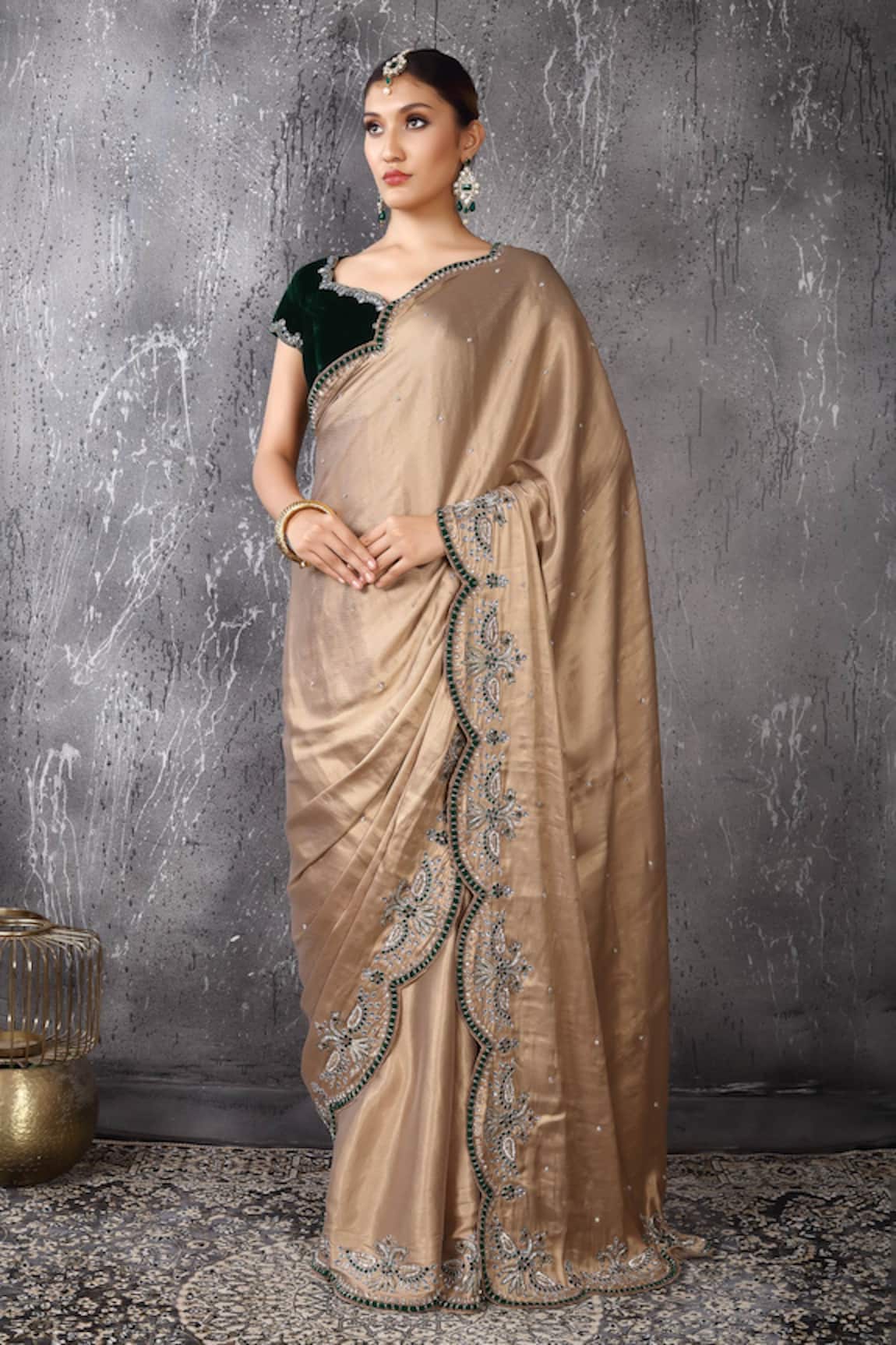Anita Kanwal Gold & Green Designer Saree & Blouse Set 