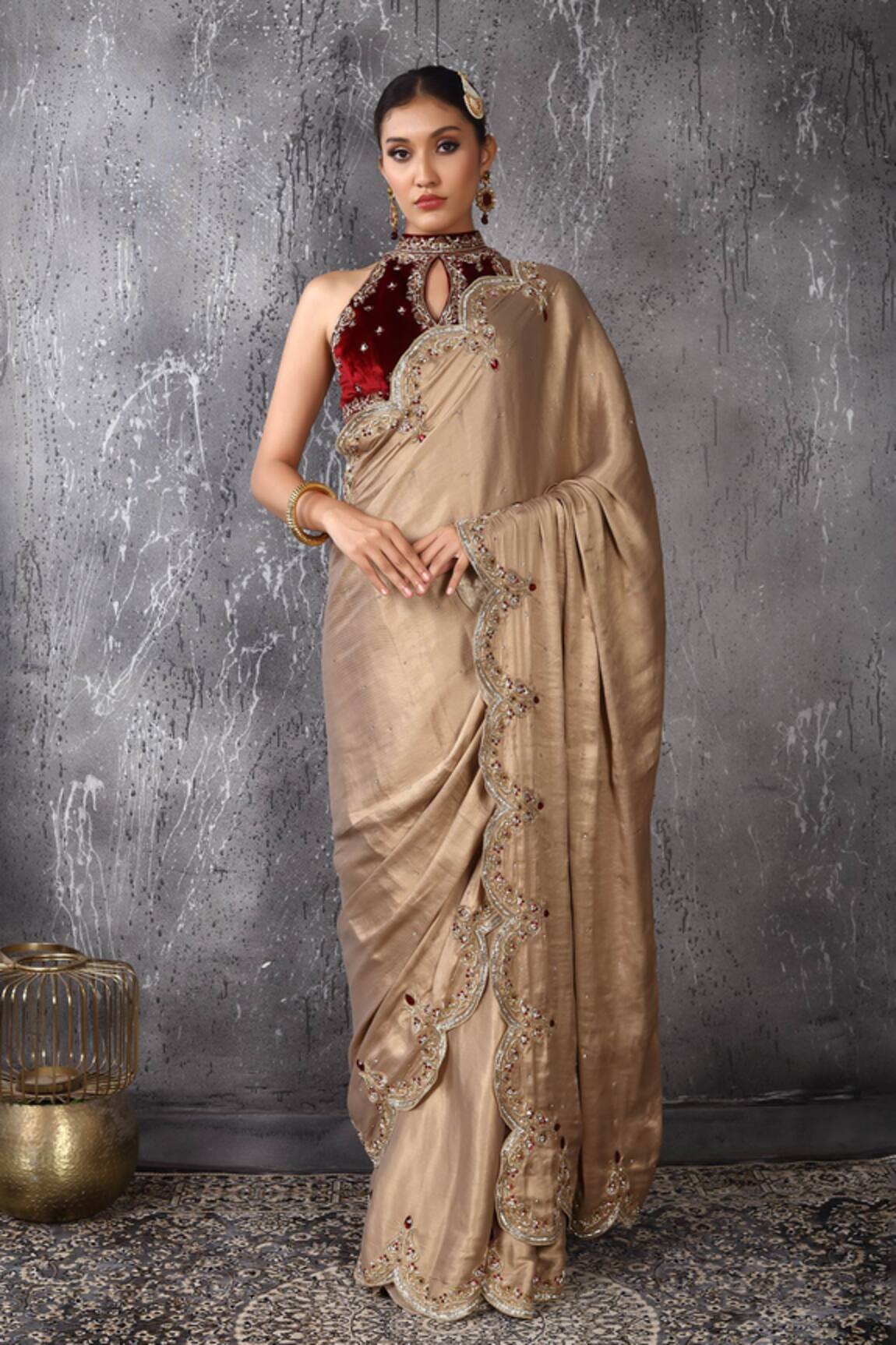 Anita Kanwal Designer Gold Saree With Blouse 