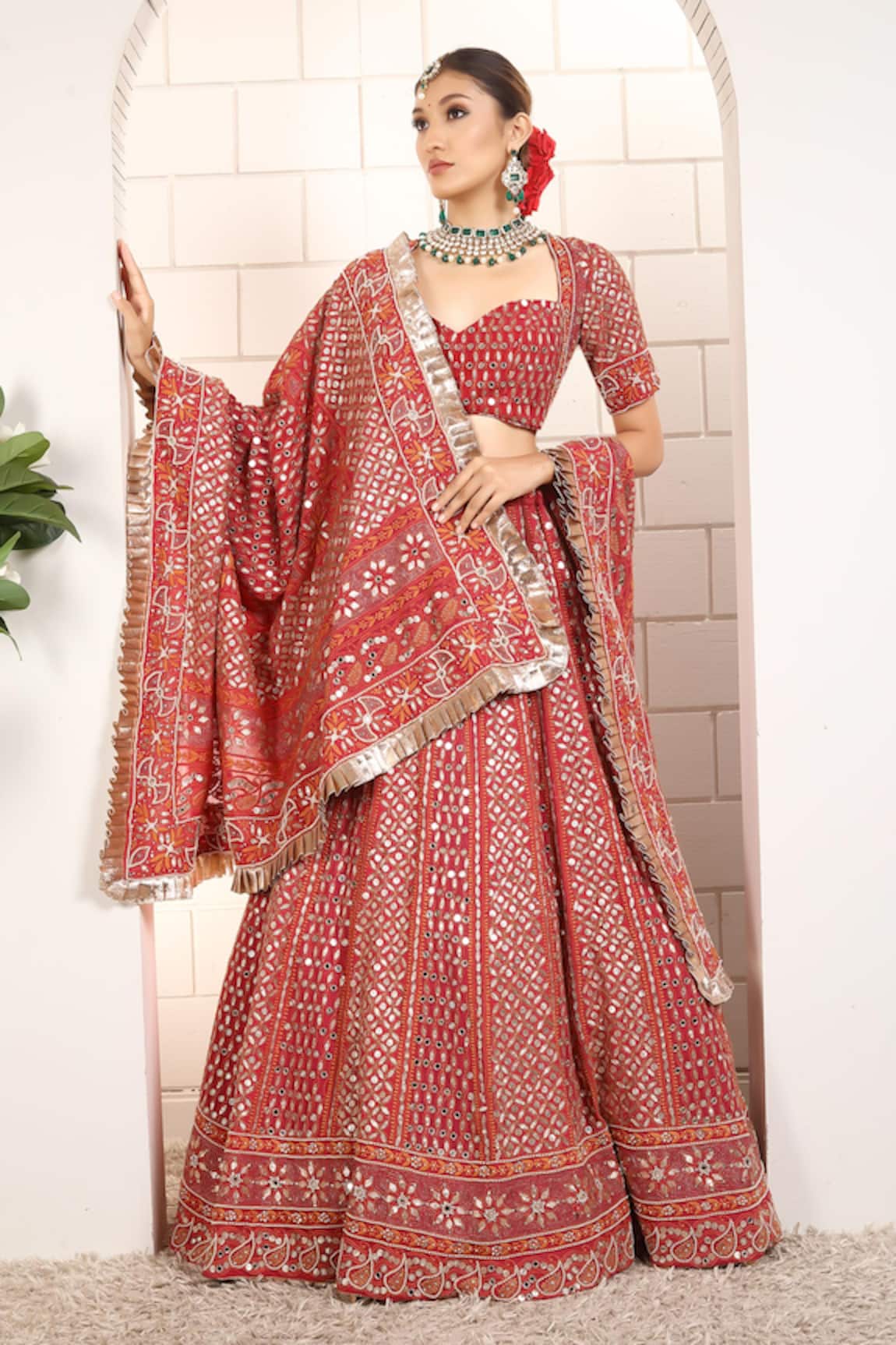 Anita Kanwal Designer Strawberry Red Lehenga Set 