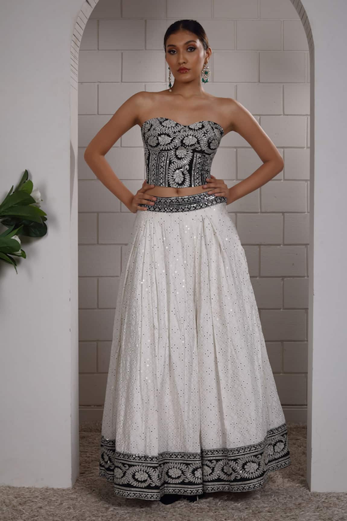 Anita Kanwal Black & White Embroidered Skirt Set 