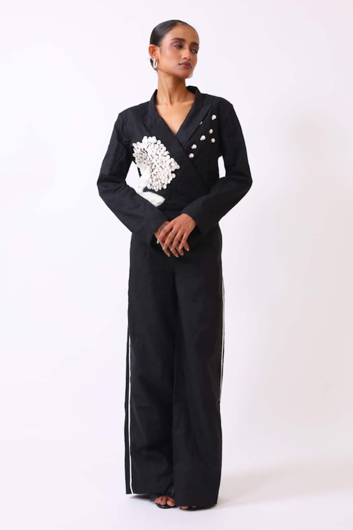 Baani Khurana Black Cotton Linen Designer Jacket & Pant Set 