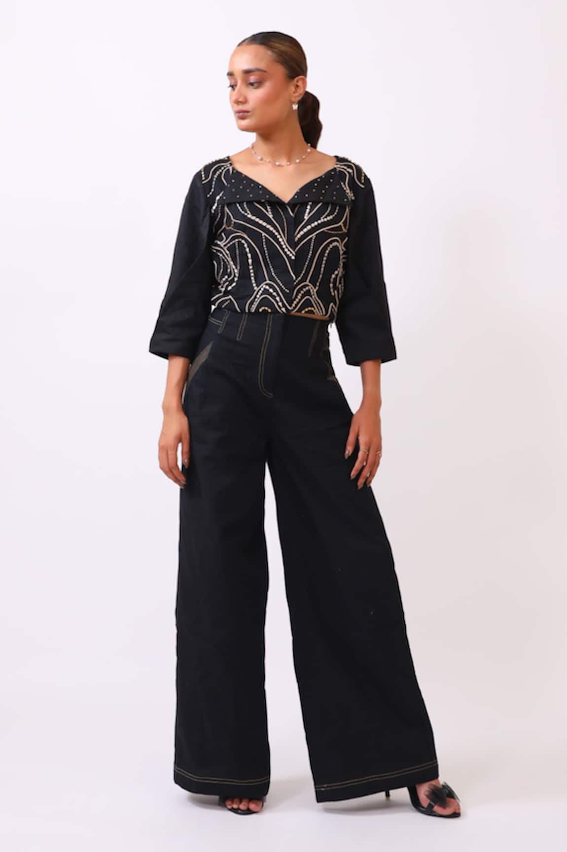 Baani Khurana Designer Black Cotton Linen Top & Trouser Set 