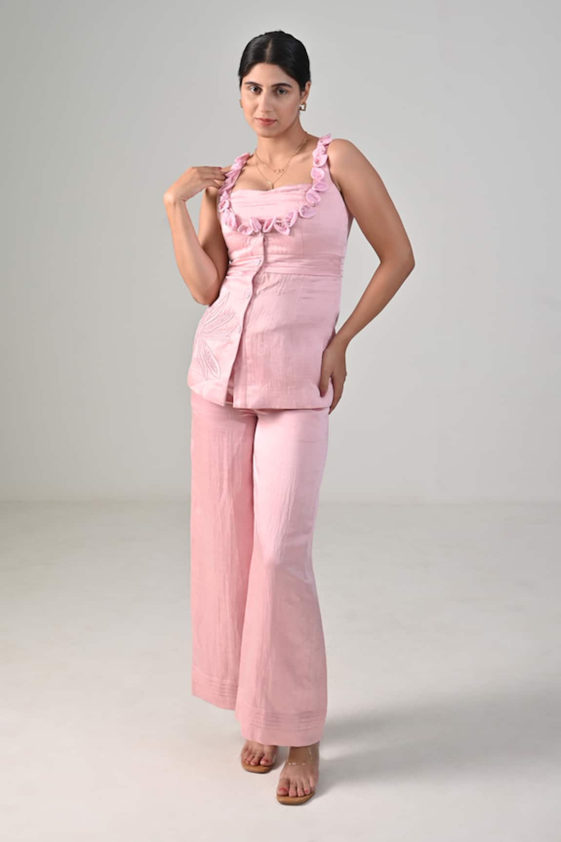 Baani Khurana Pink Satin Linen Top & Pant Set 