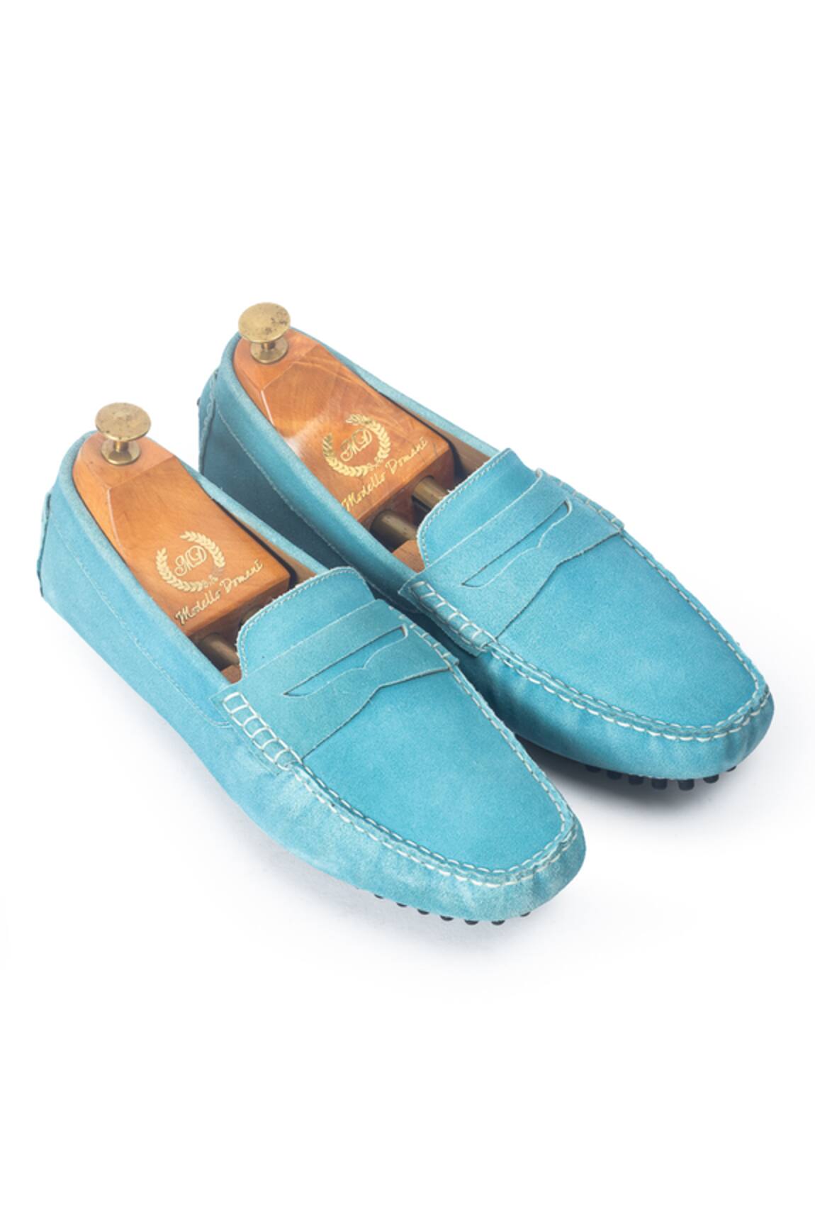Domani Sky Blue Gommino Suede Penny Loafers 