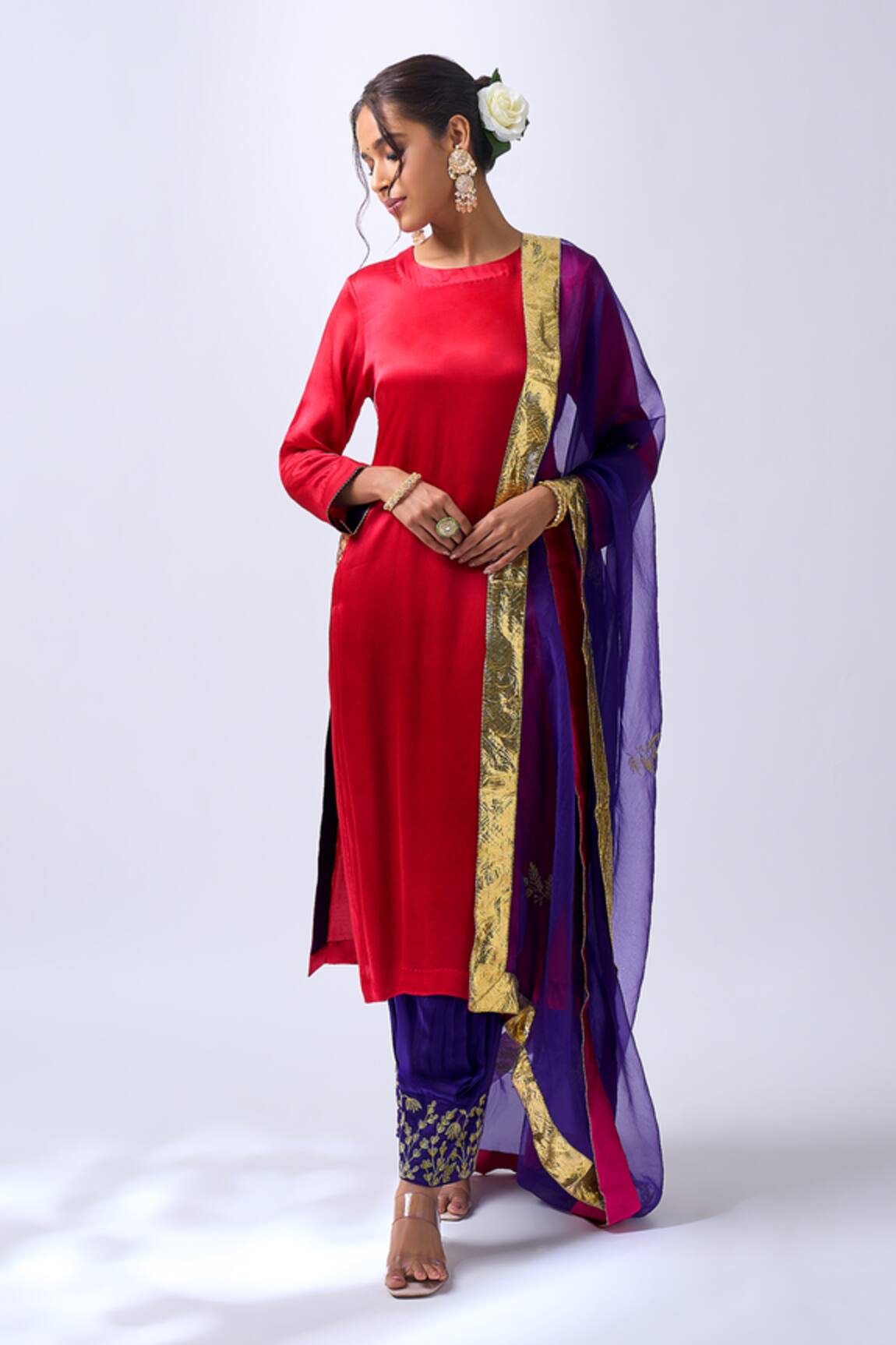 House Of Pink Rosy Red Embroidered Kurta Set 
