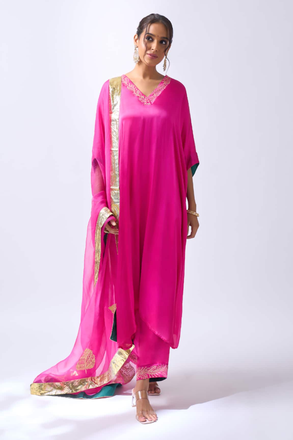 House Of Pink Rani Pink Kaftan Pant Dupatta Set 