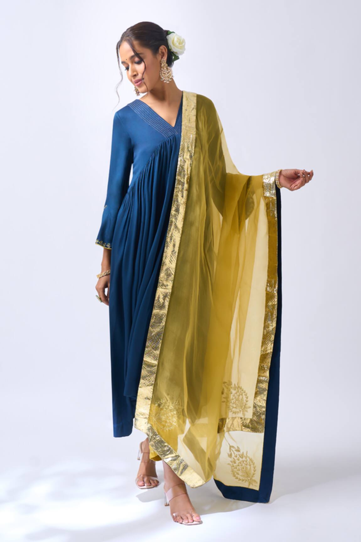 House Of Pink Royal Blue Anarkali Set with Dupatta 