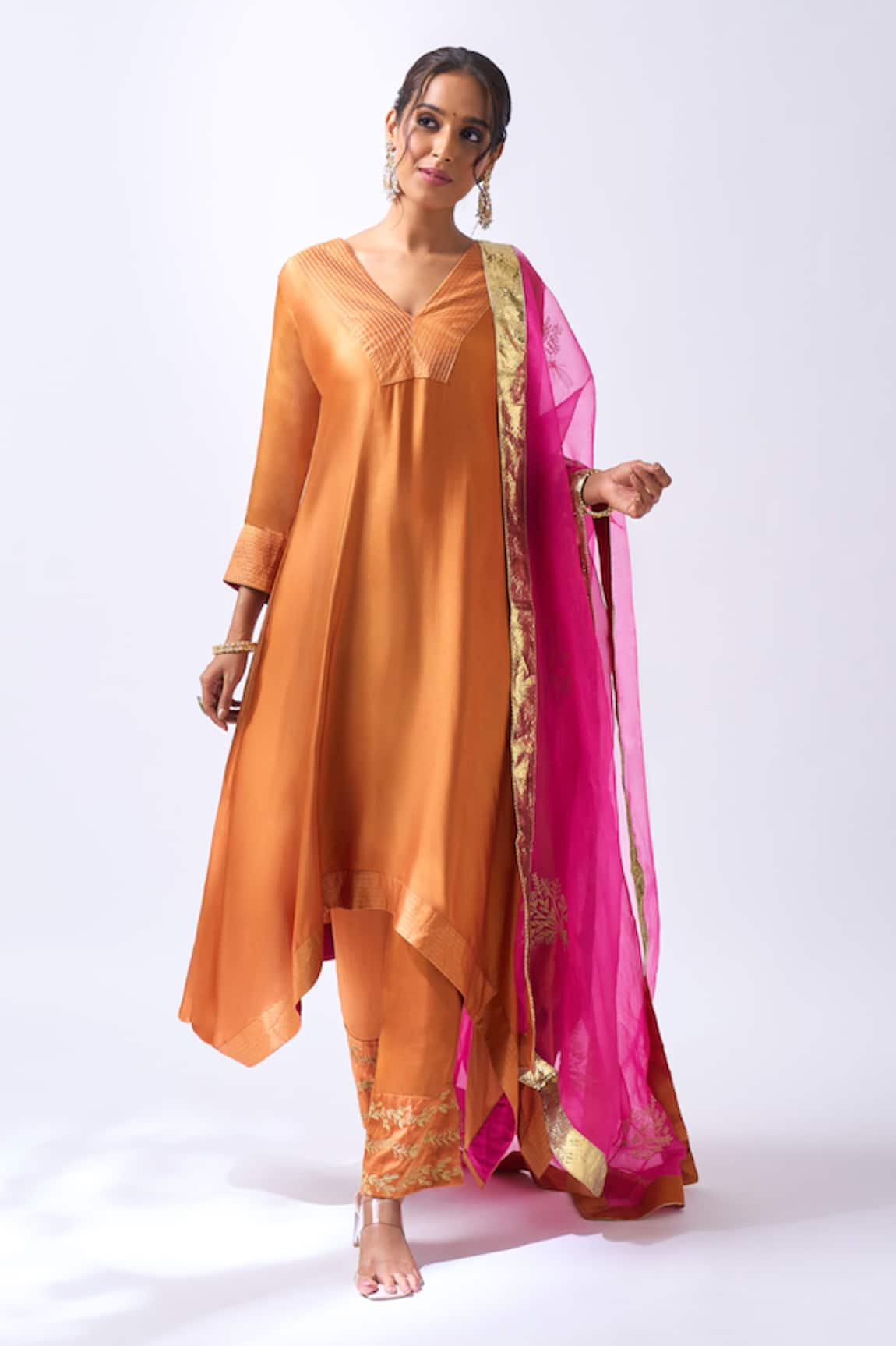 House Of Pink Asymmetrical Kurta Set With Dupatta 