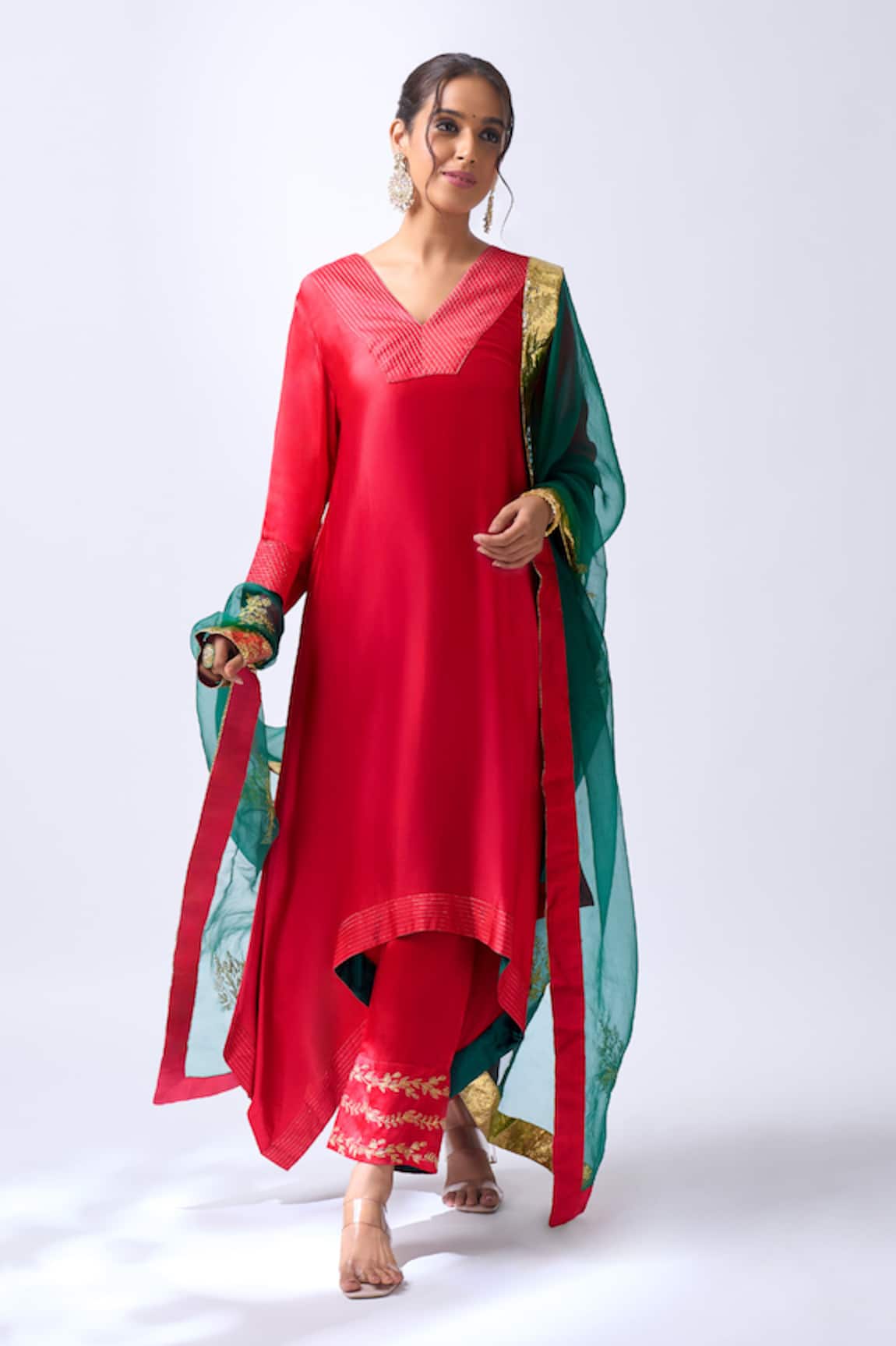 House Of Pink Asymmetrical Kurta Set With Dupatta 
