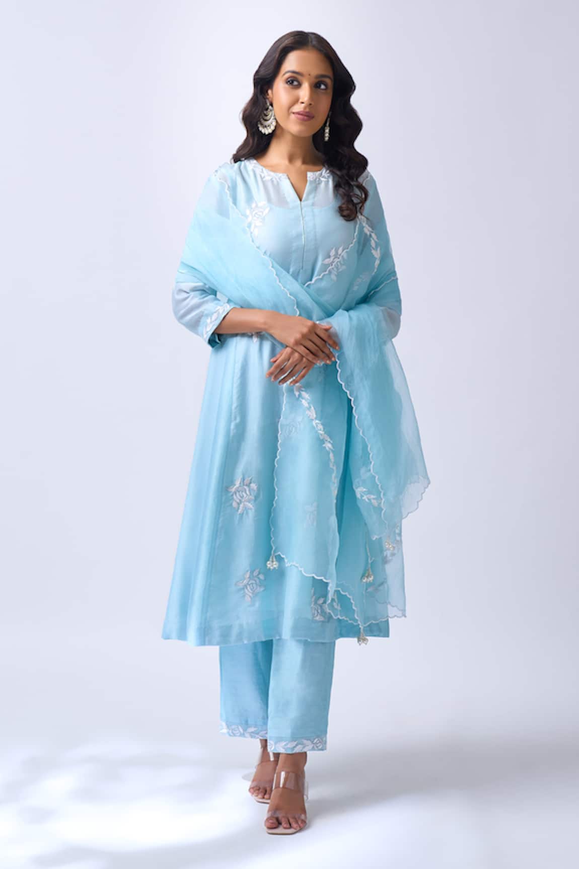 House Of Pink Powder Blue Embroidered Kurta Set 