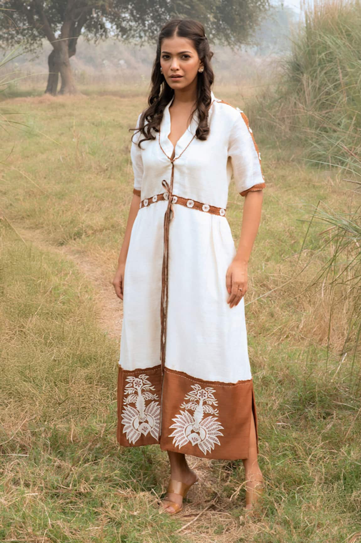 Kushani Ivory Floral Embroidered Dress 