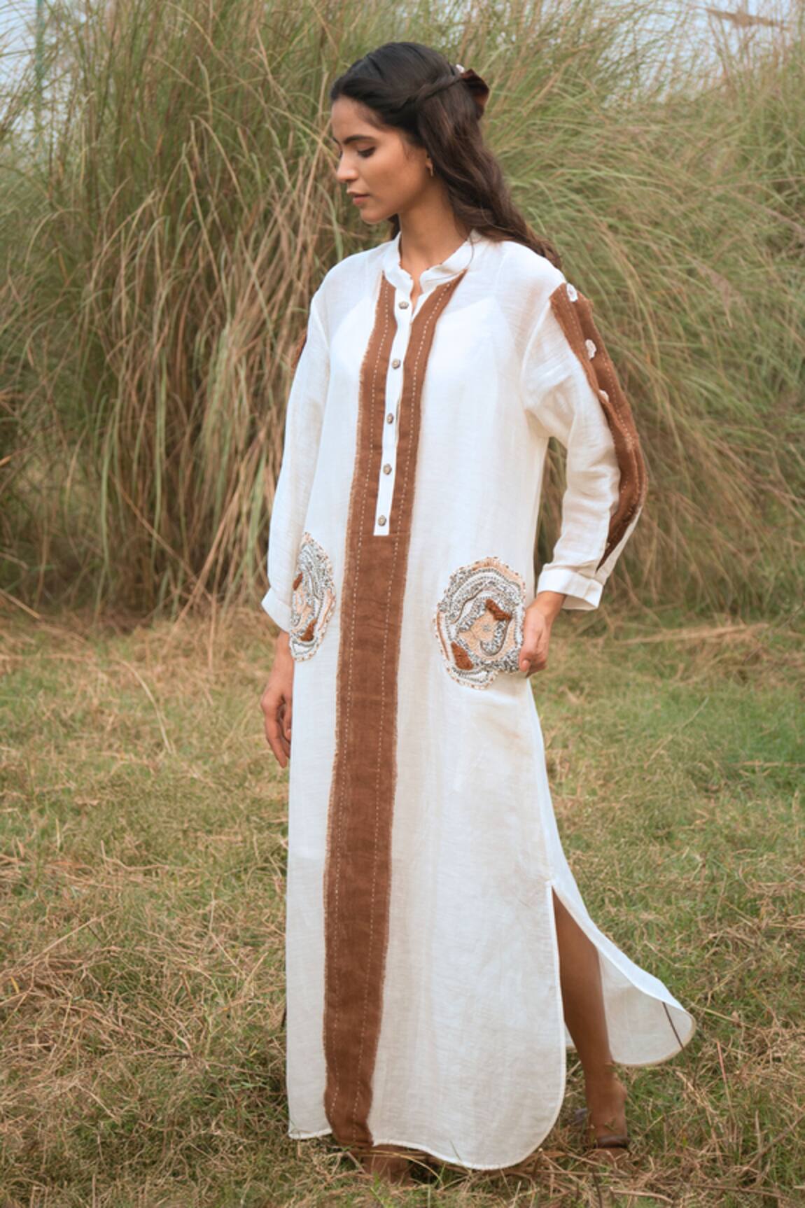 Kushani Ivory Linen Silk Harmony Whispers Dress 