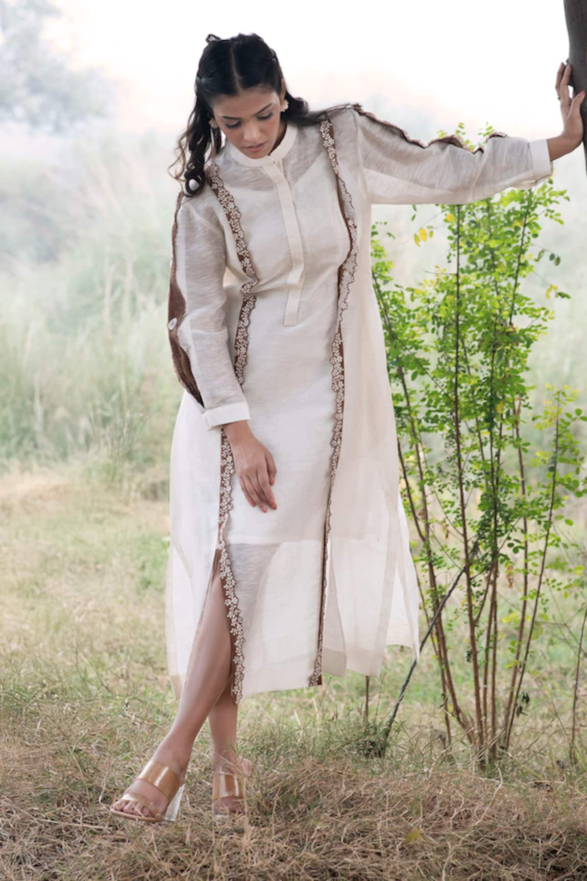 Kushani Ivory Embroidered Kurta-Style Dress 