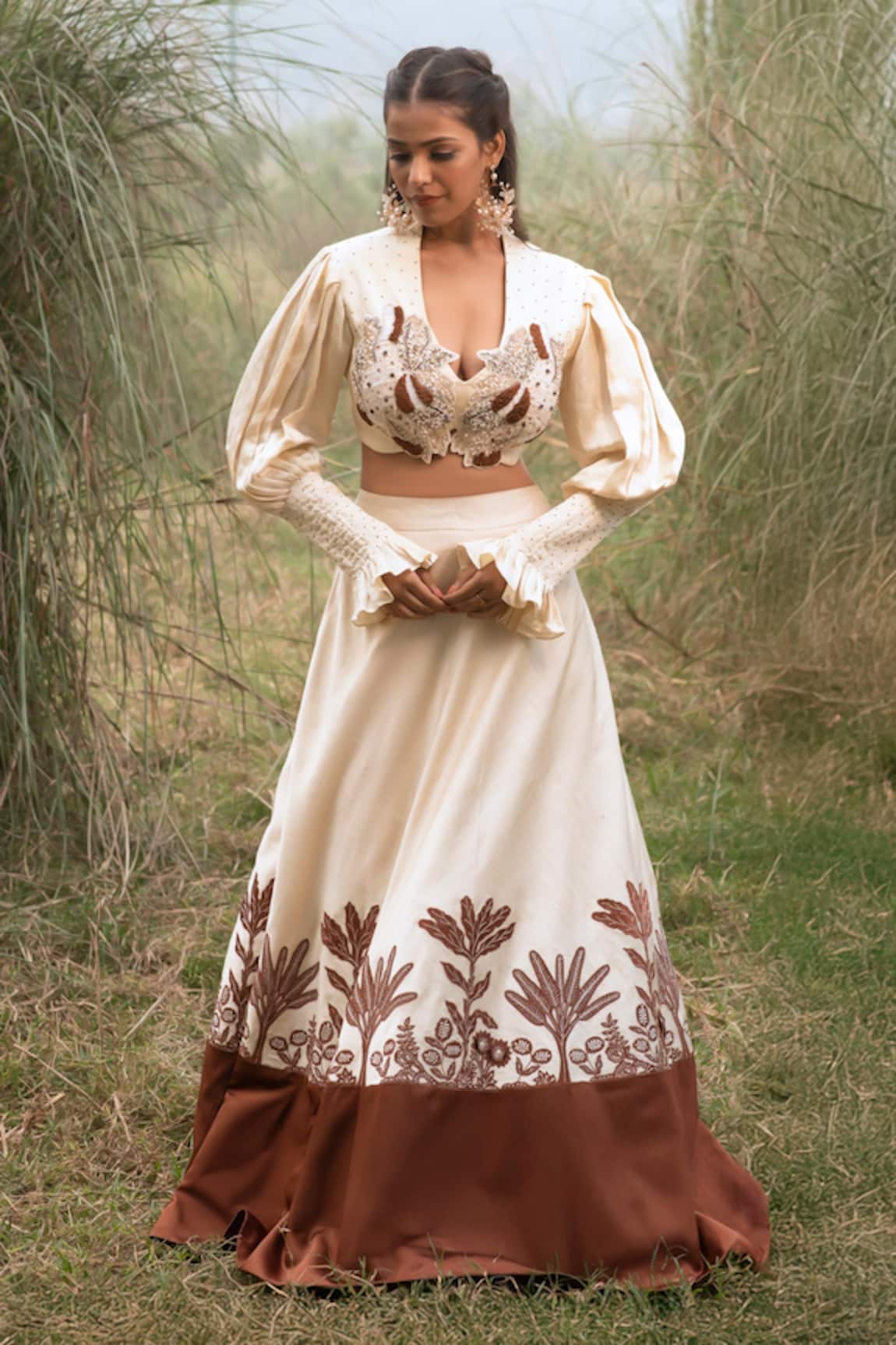 Kushani Ivory Floral Serenity Lehenga Set 