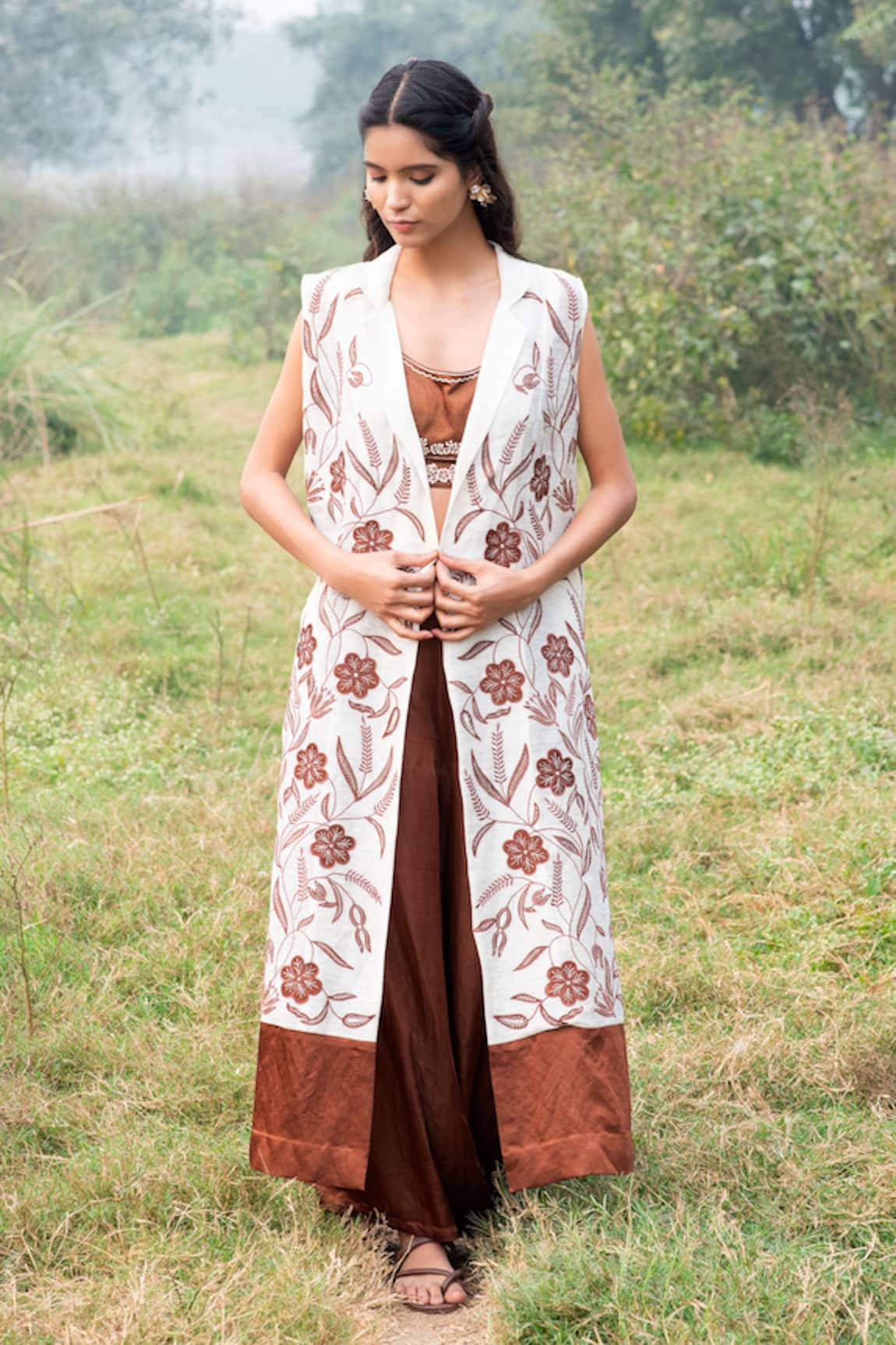 Kushani Floral Applique Jacket Set 