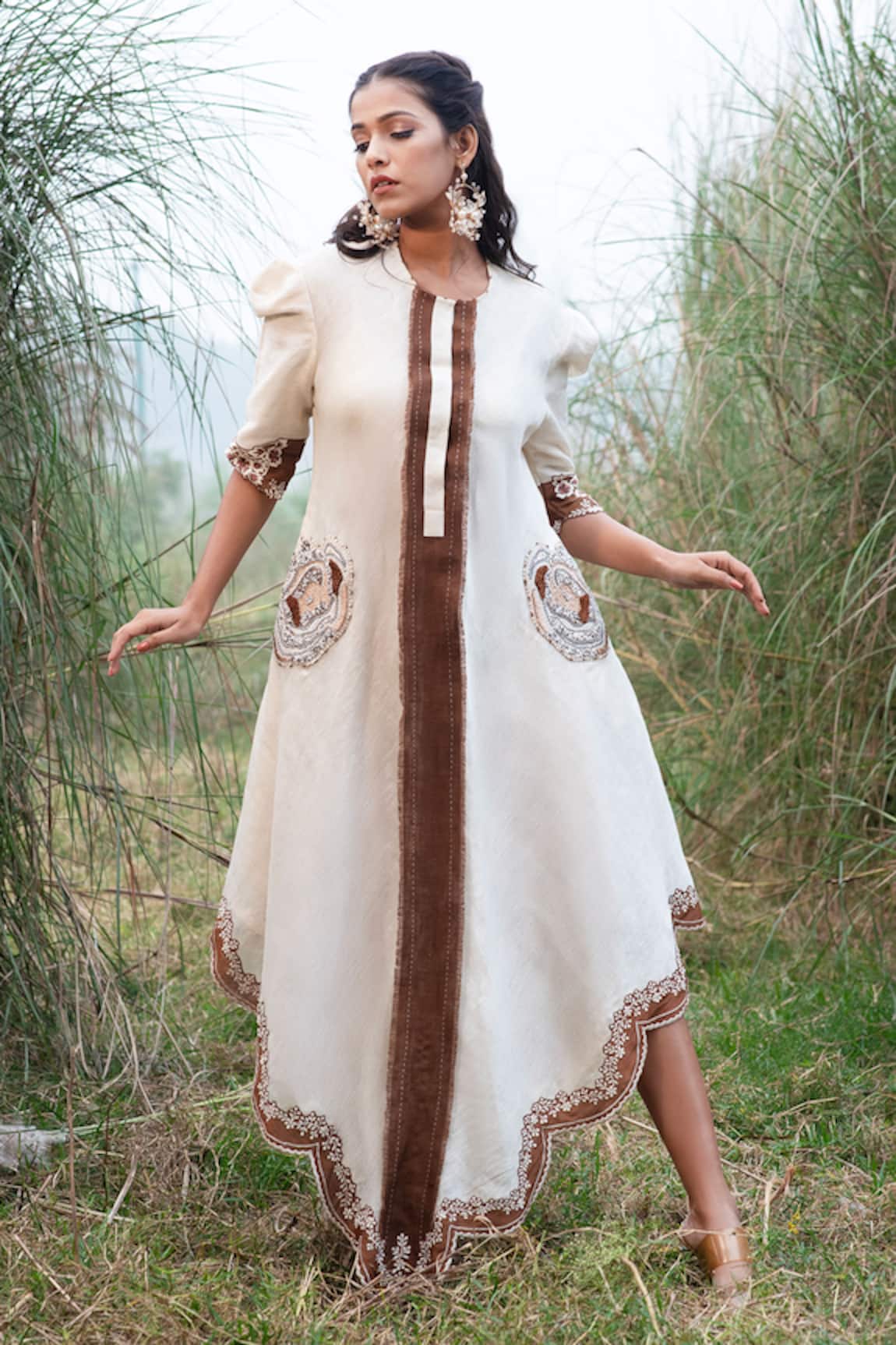 Kushani Floral Embroidered Linen Silk Dress 