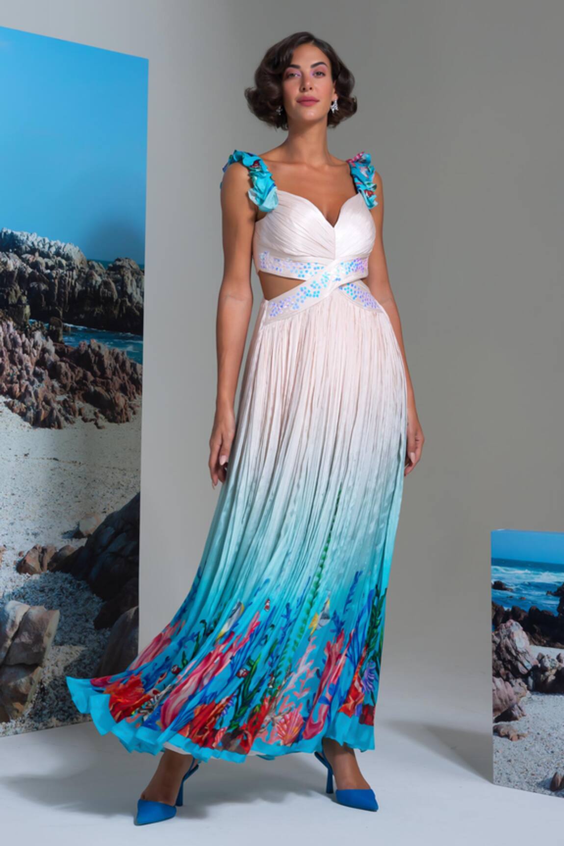 Nautanky Ombre Floral Chiffon Dress 