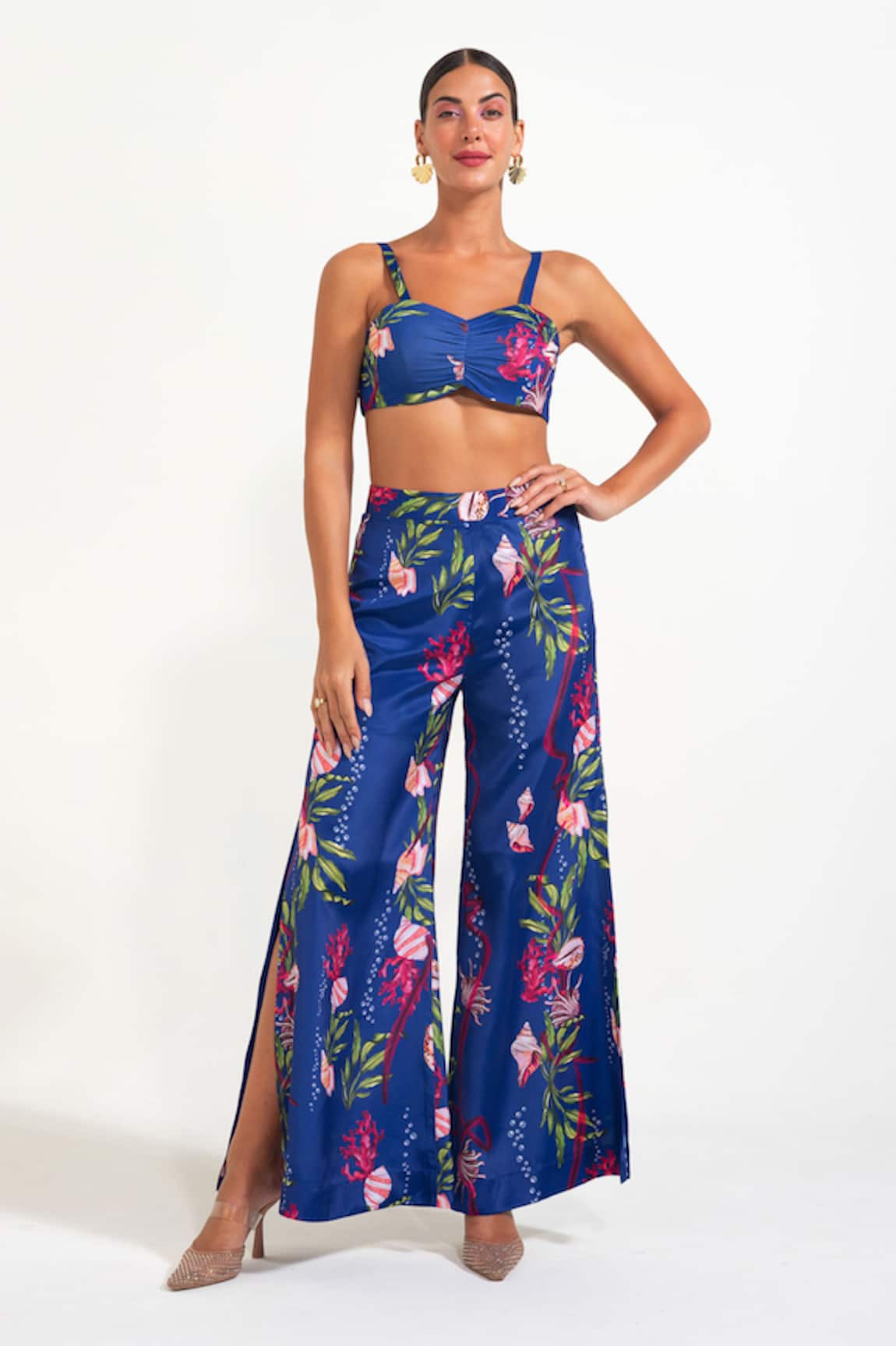 Nautanky Electric Blue Floral Print Pant Set 