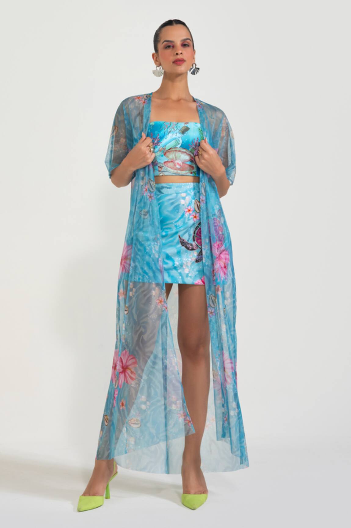 Nautanky Aqua Blue Turtle Me Softly Skirt Set 