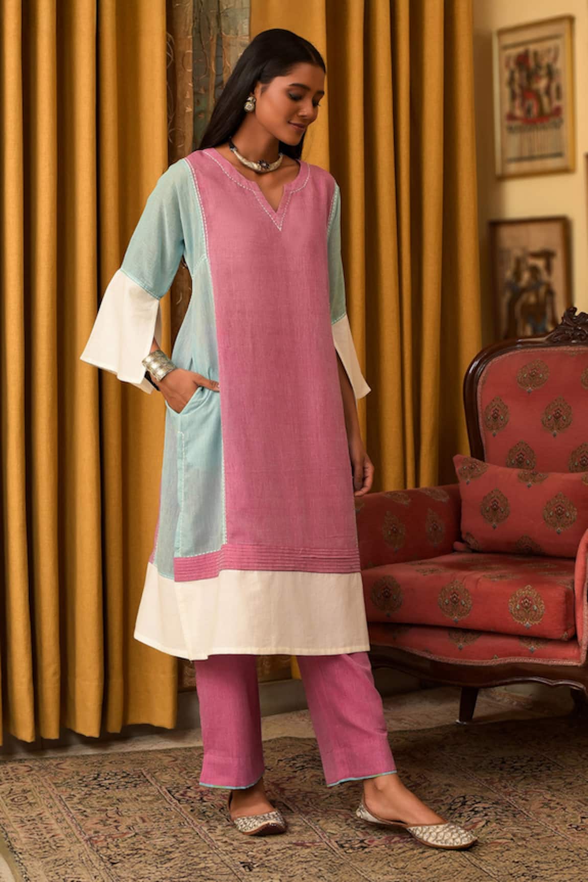 Nuhh Handwoven Cotton Kurta Pant Set 