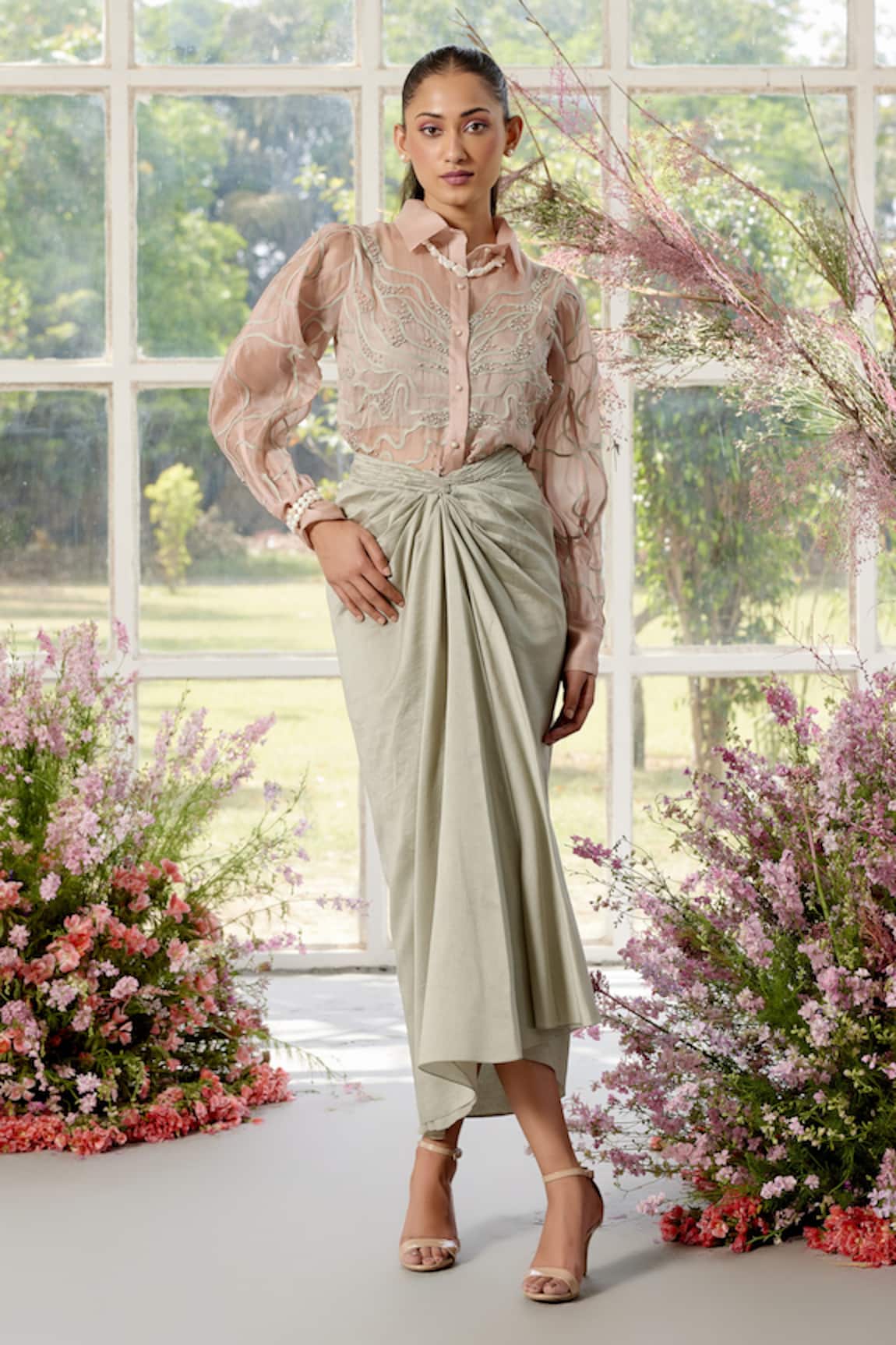 Parul And Preyanka Peach Applique Silk Organza Co-ord Set 