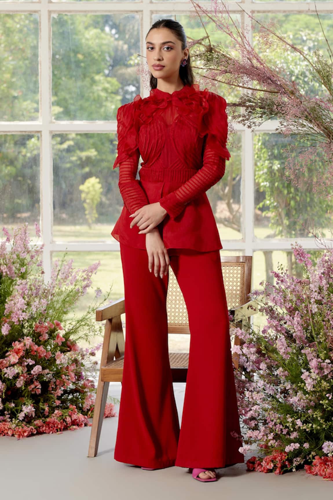 Parul And Preyanka Frill Detail Red Co-ord Set 