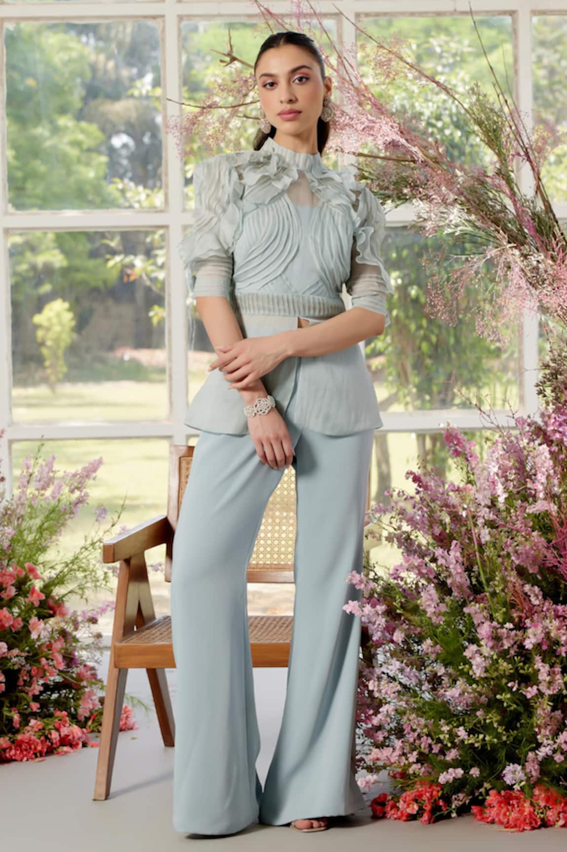 Parul And Preyanka Frill Detail Blue Co-ord Set 