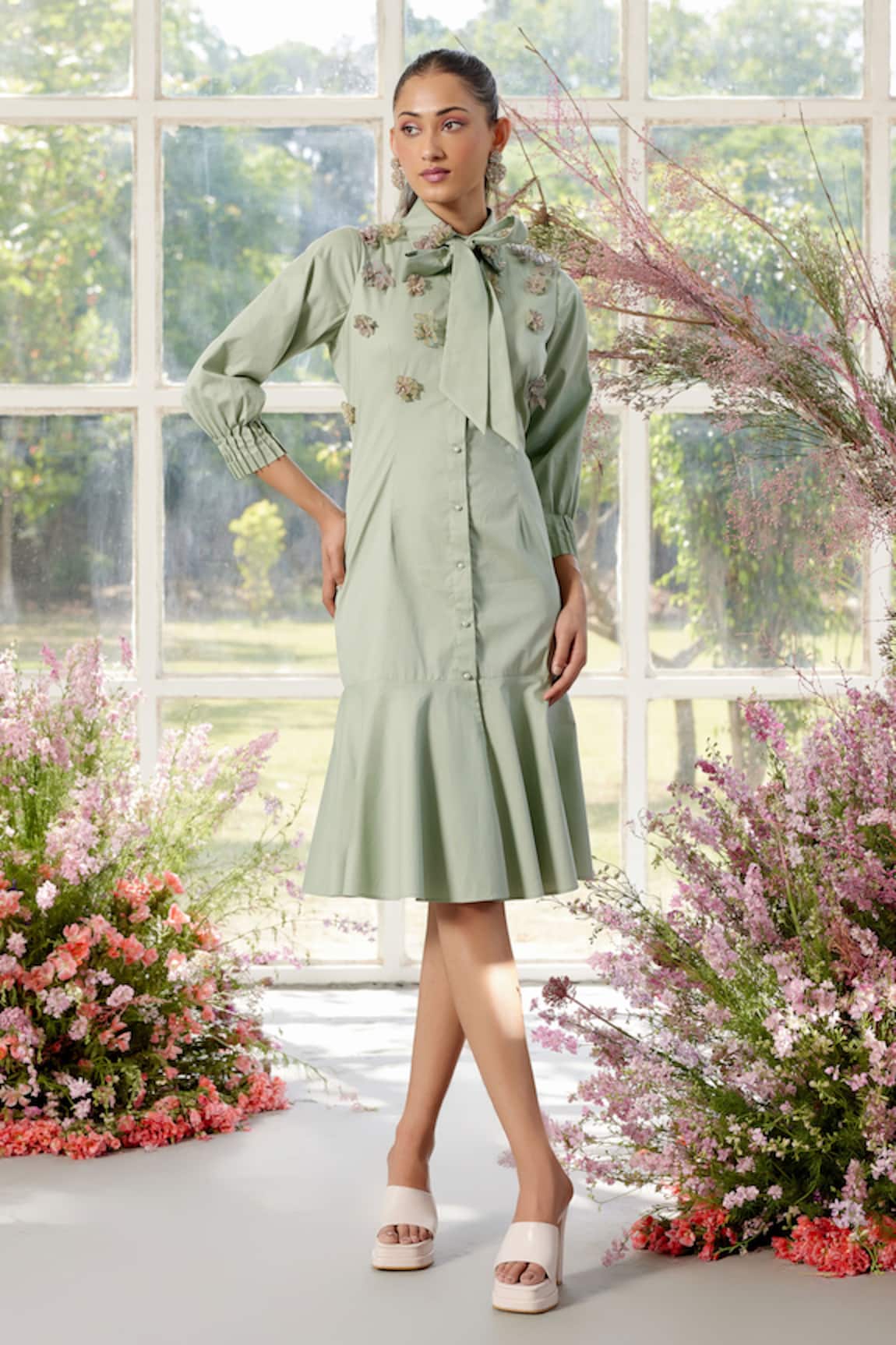 Parul And Preyanka Midi Dress With 3D Floral Embellishments 