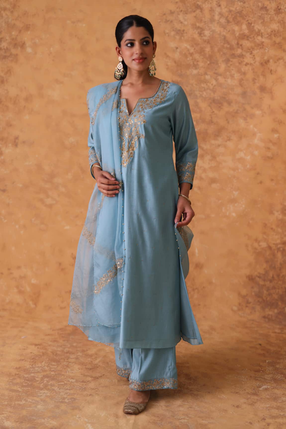 Pouli Pret Blue Chanderi Zardozi Kurta Set 