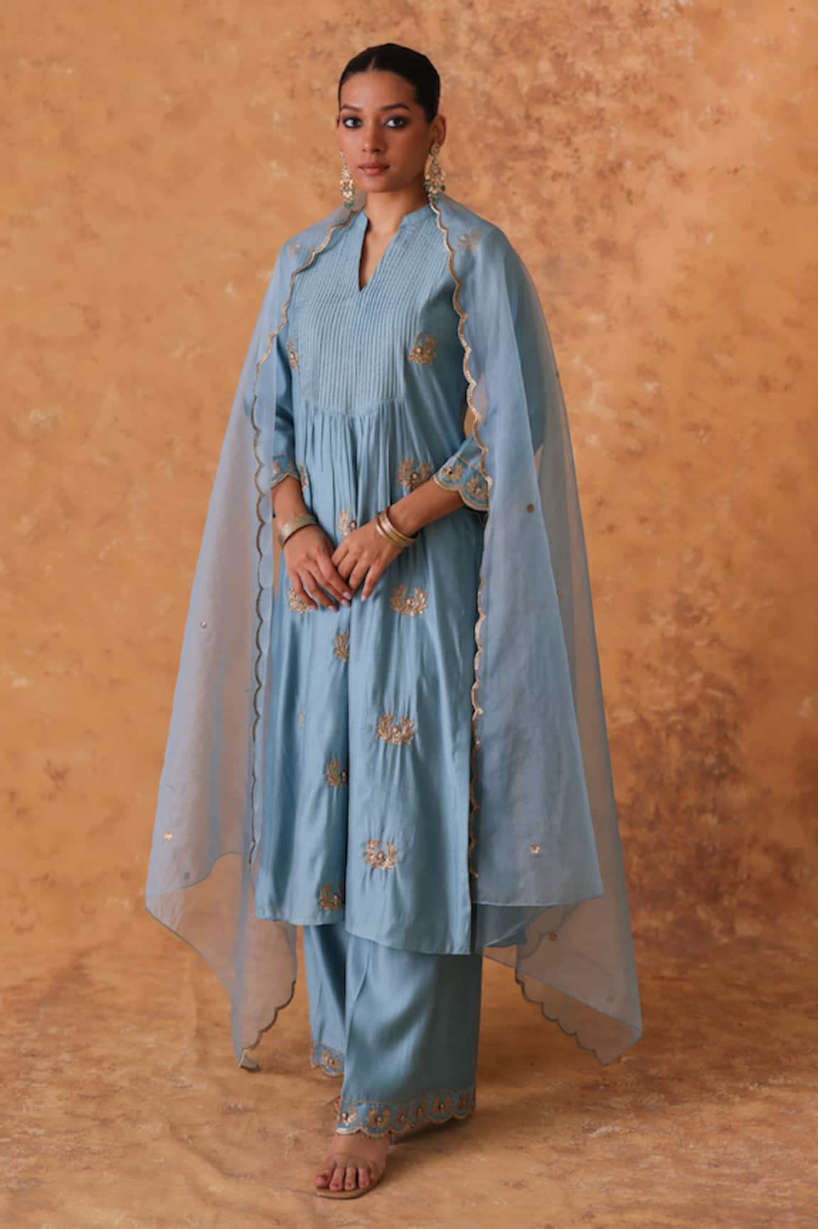 Pouli Pret Zari Work Chanderi Kurta Pant Set 