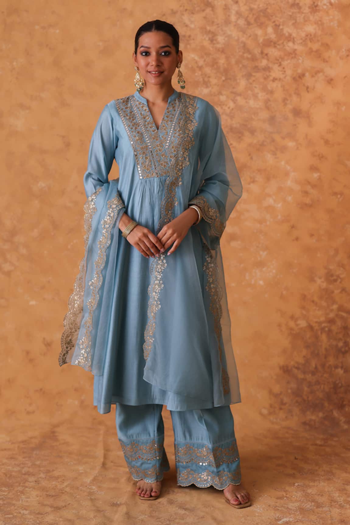 Pouli Pret Zari Embroidered Chanderi Kurta Set 