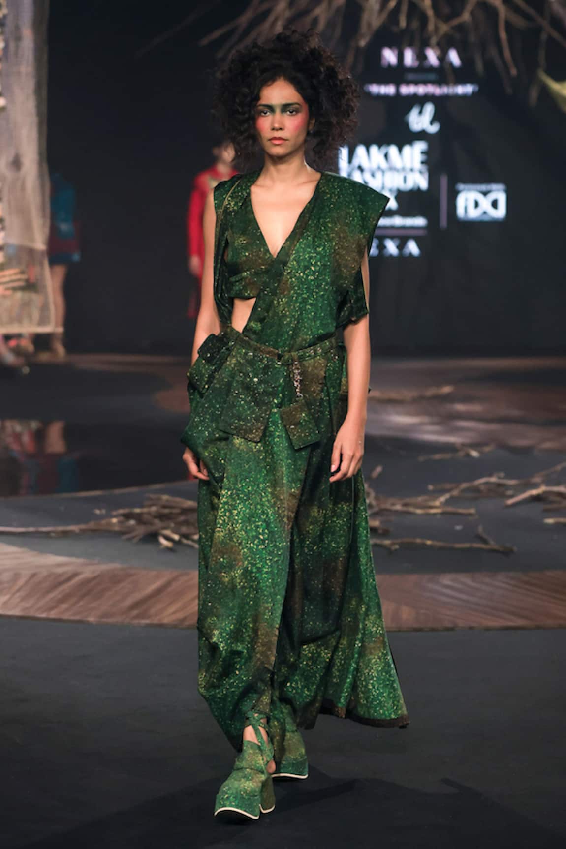 Til Green Freckle Pre-Draped Saree With Blouse 