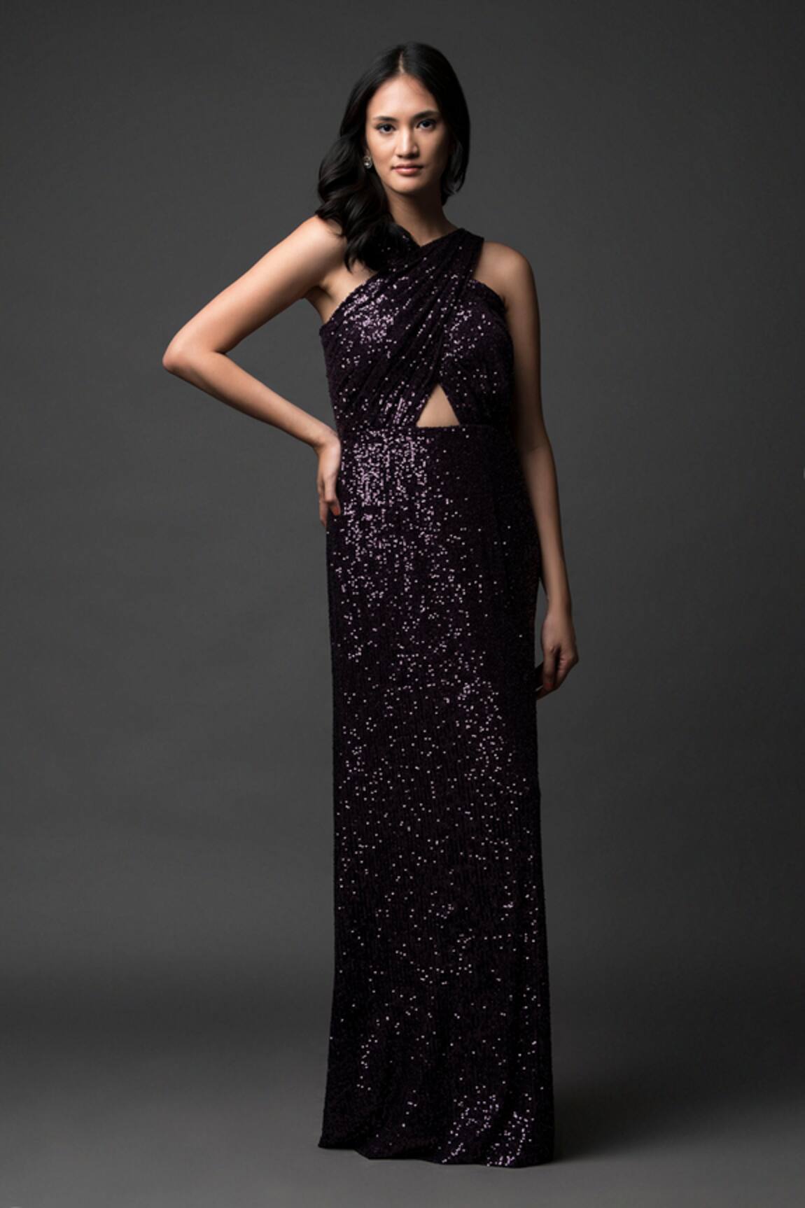 Pooja Peshoria Brinjal Purple Sequin Designer Dress 