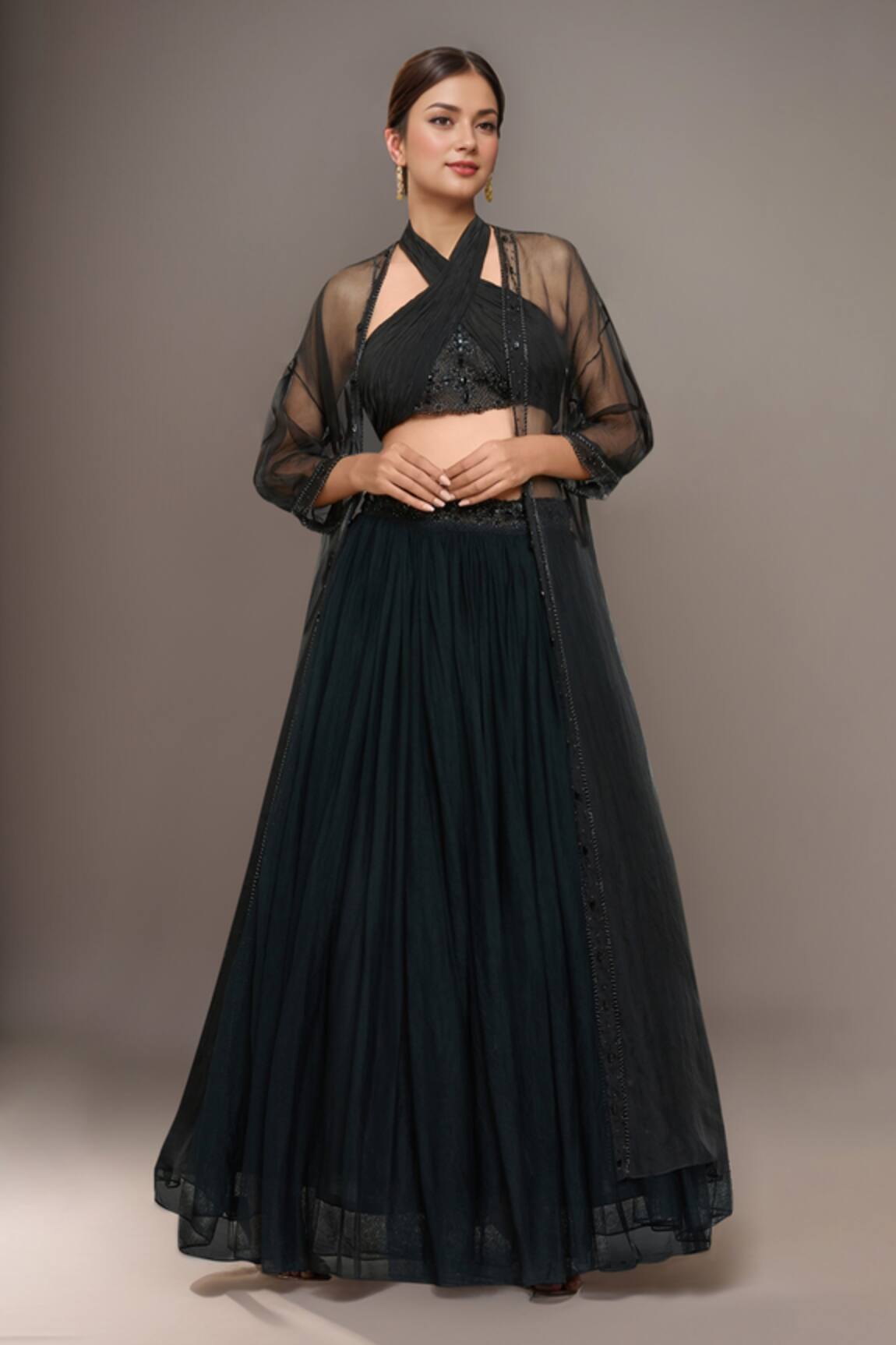 Samyukta Singhania Hand Embellished Ruched Blouse Lehenga Set 