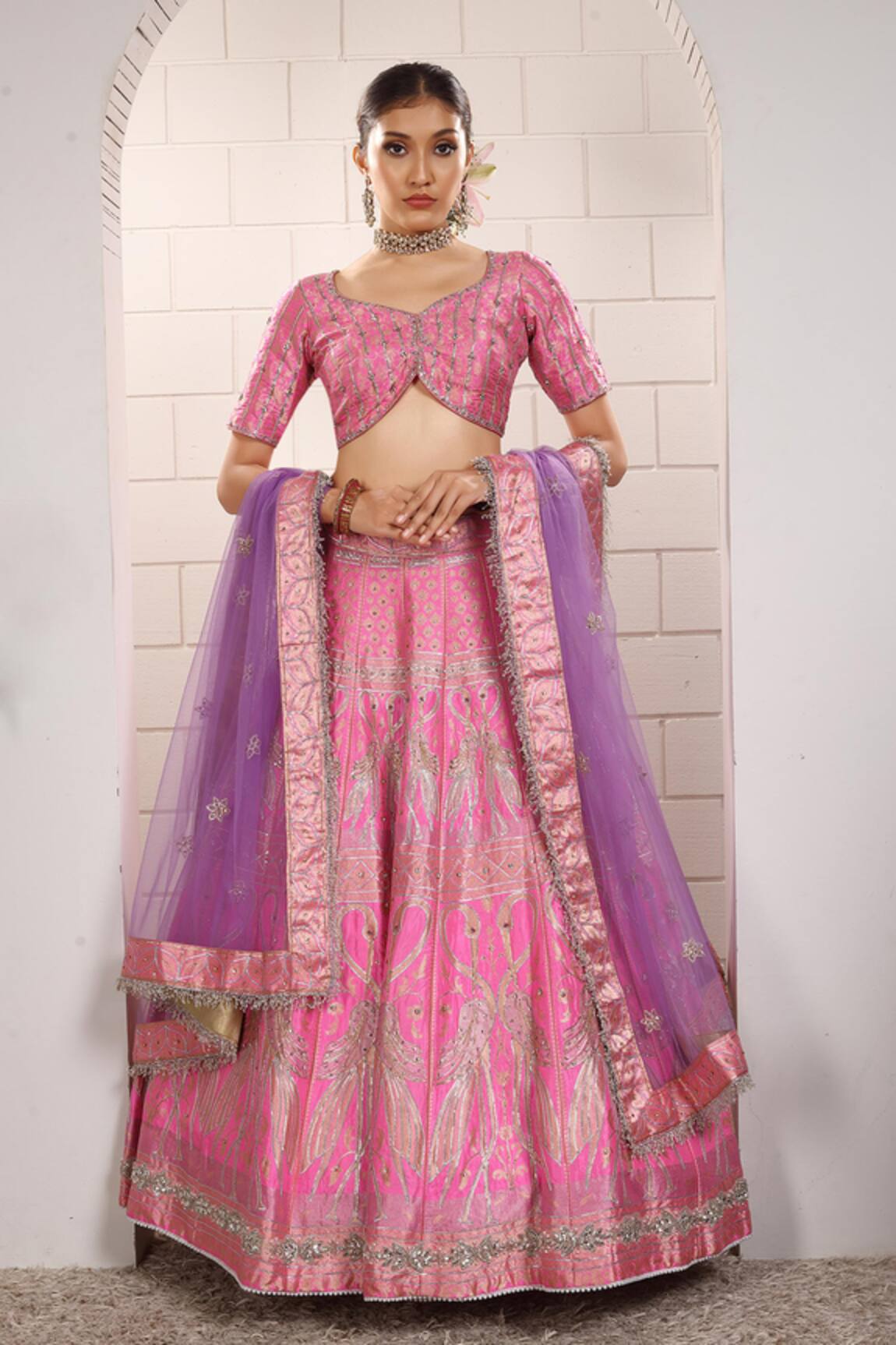 Anita Kanwal Pink Banarasi Silk Lehenga Set 