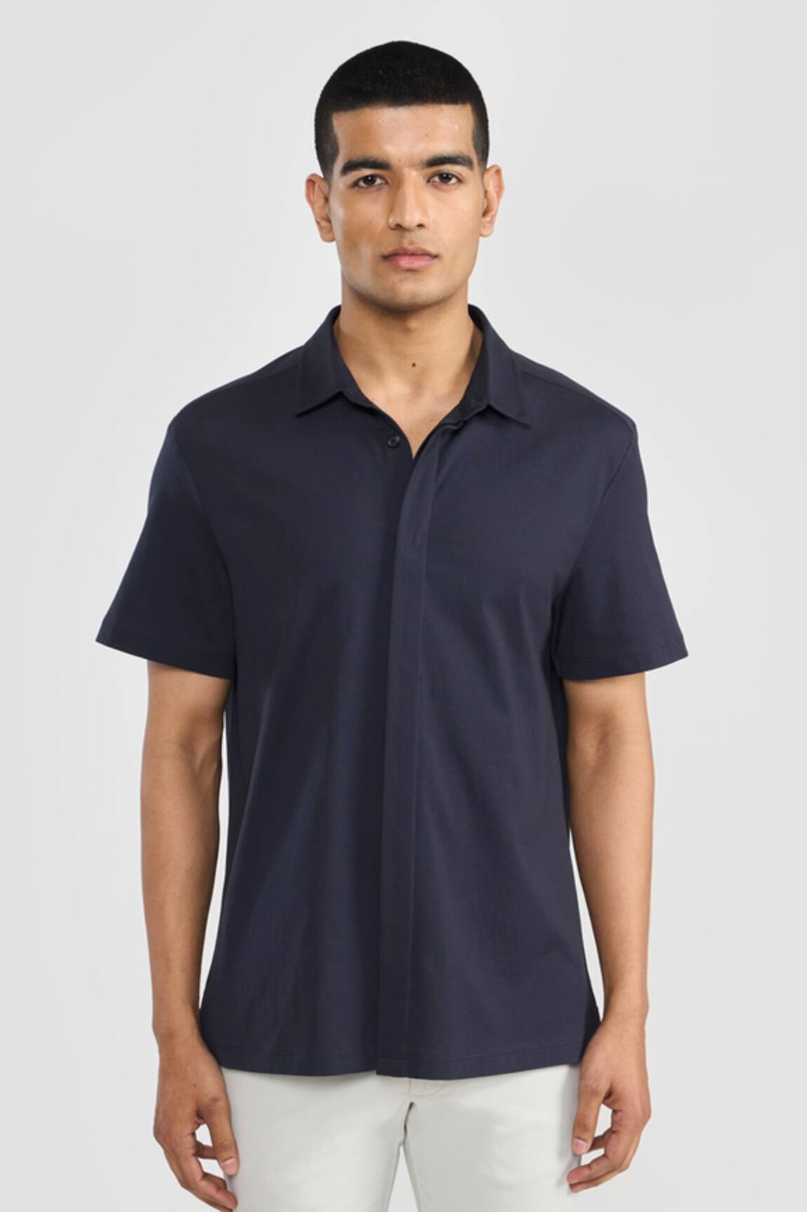 PERONA Navy Cotton Designer Shirt 