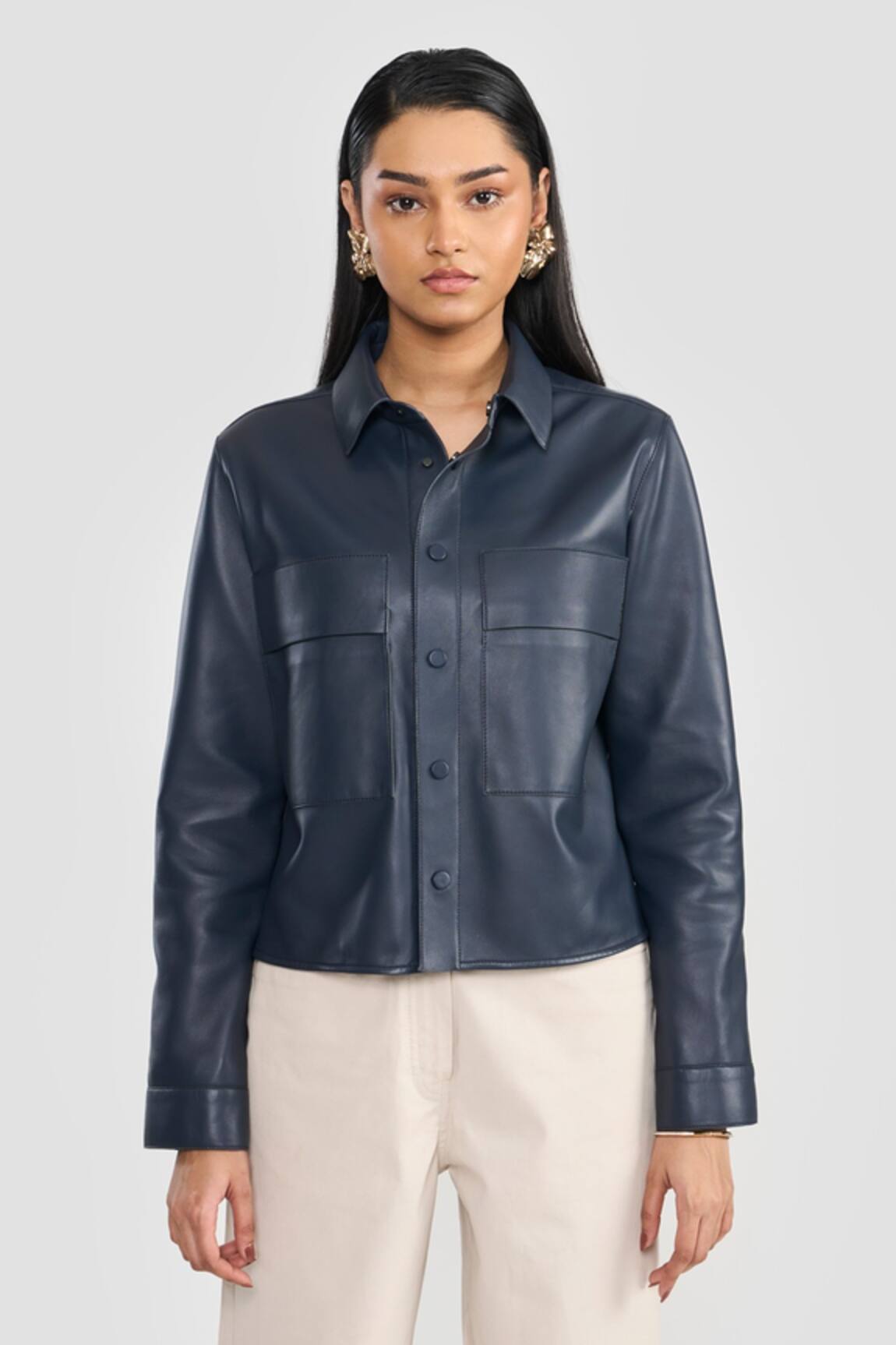 PERONA Azalia Navy Leather Jacket 