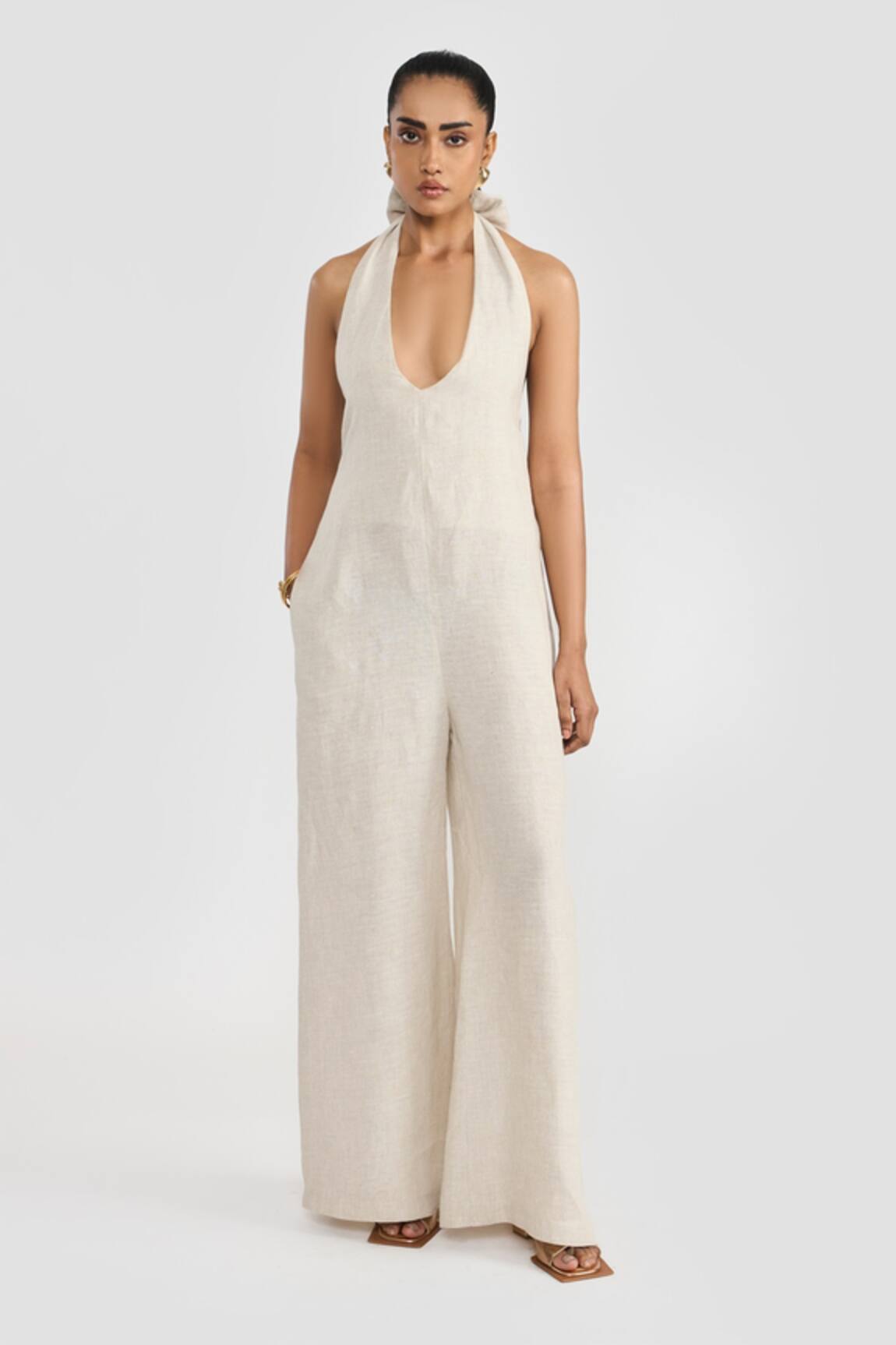 PERONA Beige Linen Leilani Jumpsuit 