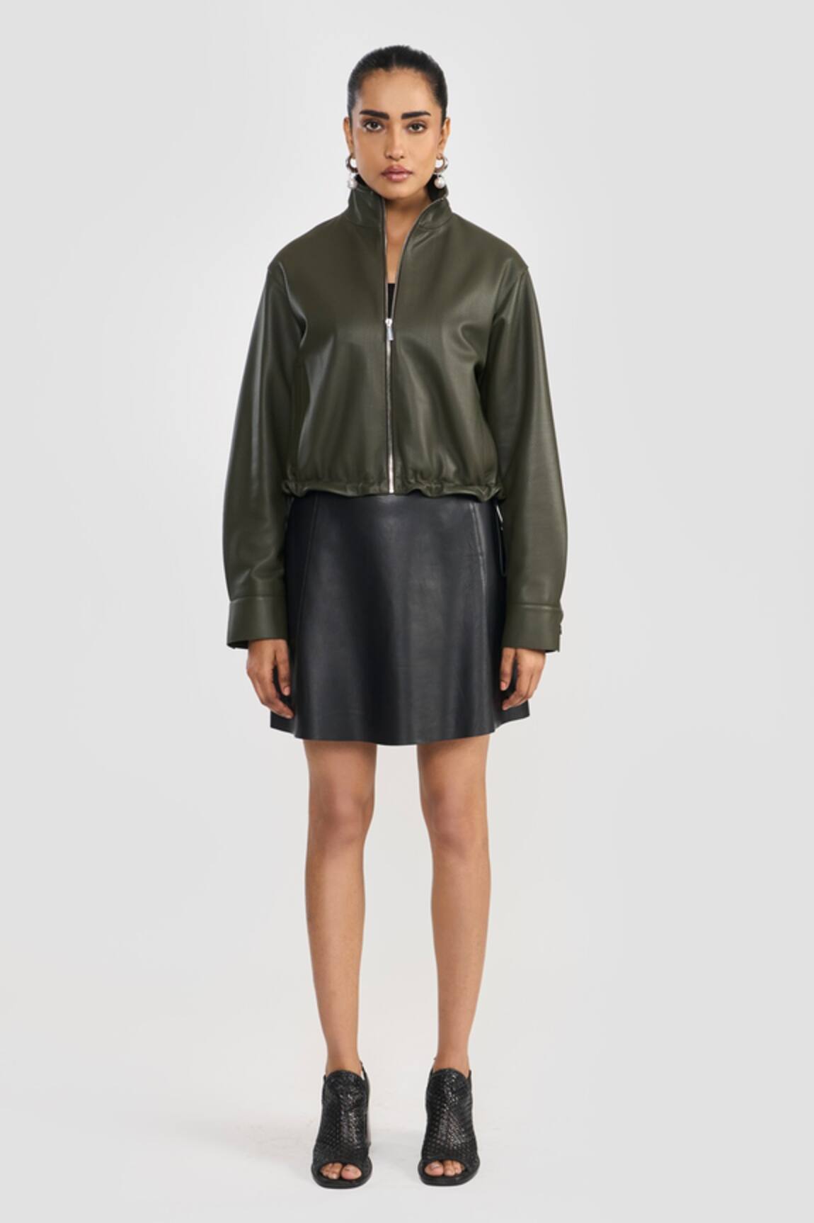 PERONA Olive Lamb Leather Designer Jacket 