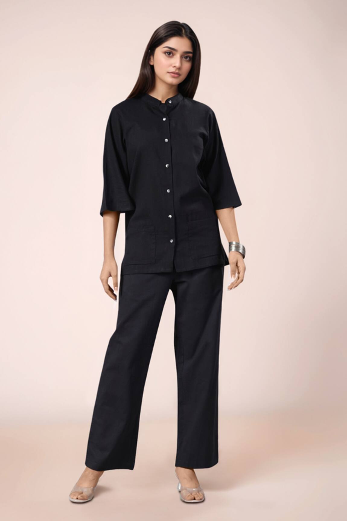 Samyukta Singhania Black Cotton Shirt & Pant Set 