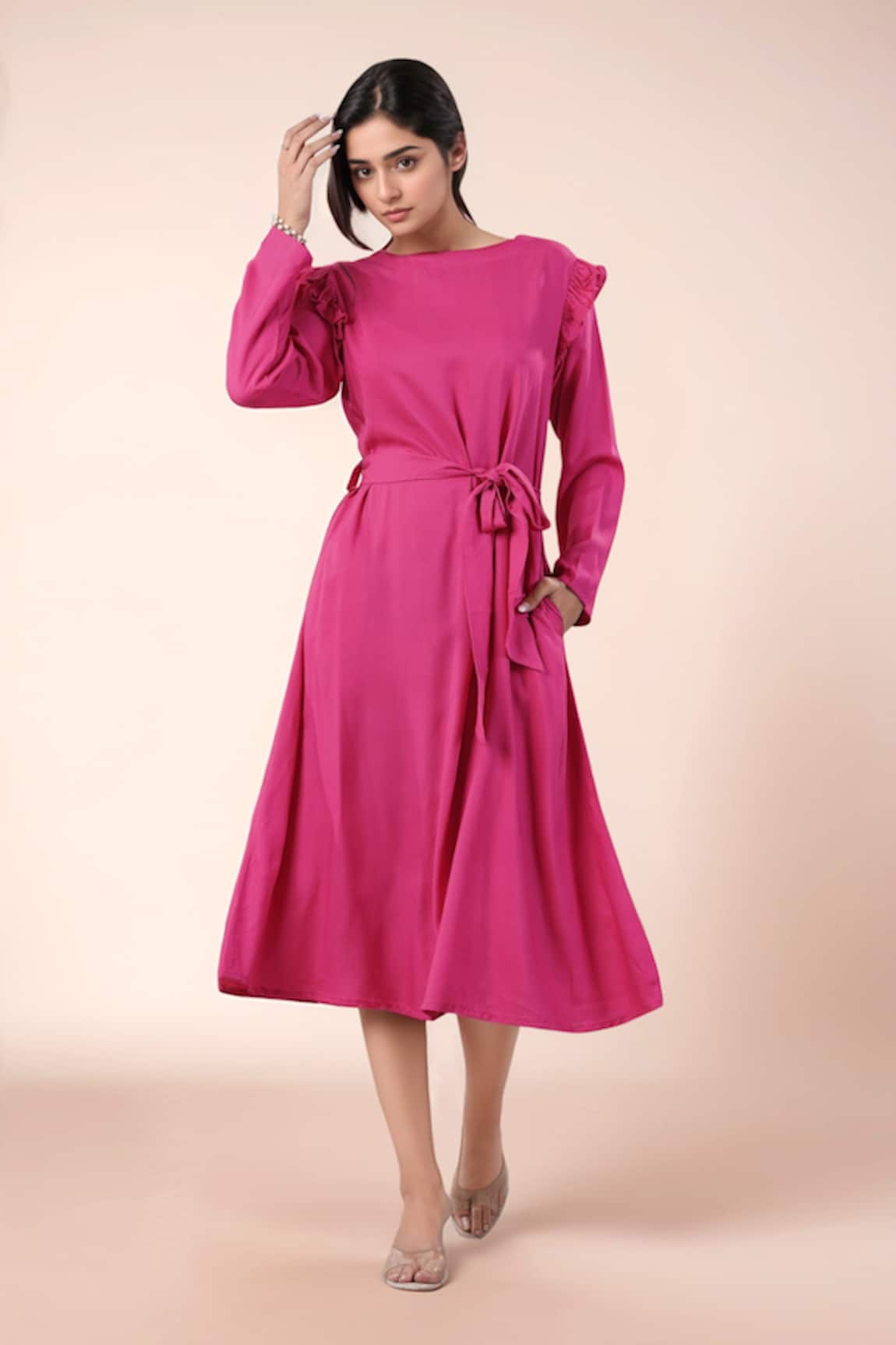 Samyukta Singhania Pink Designer Dress with Ruffle Sleeves 